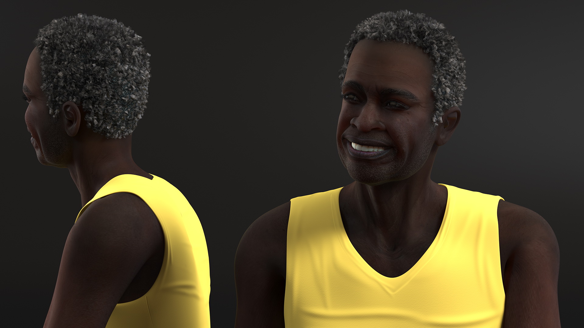 Afro American Old Gentleman in Sleeping Suit Sitting 3D