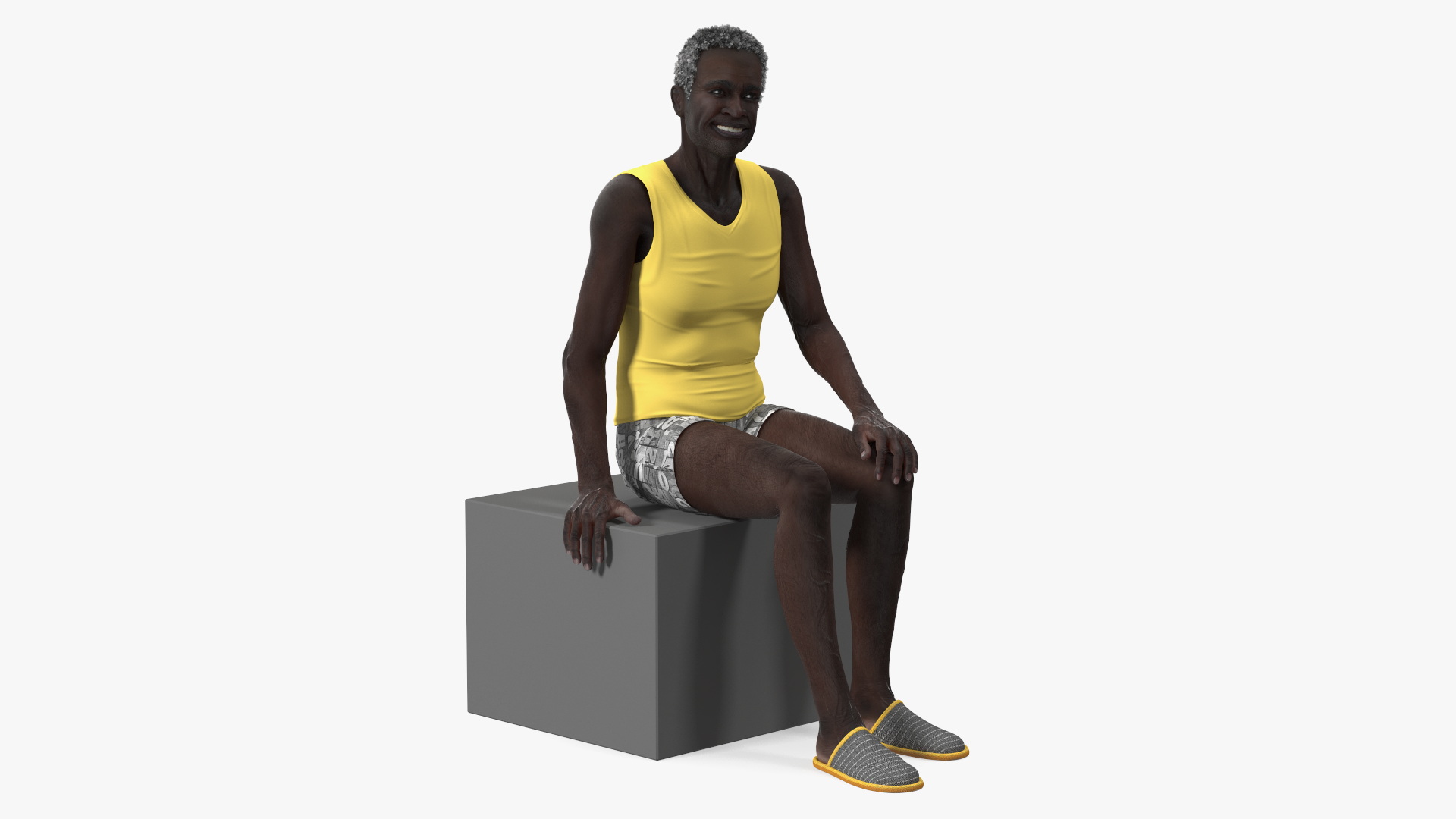 Afro American Old Gentleman in Sleeping Suit Sitting 3D