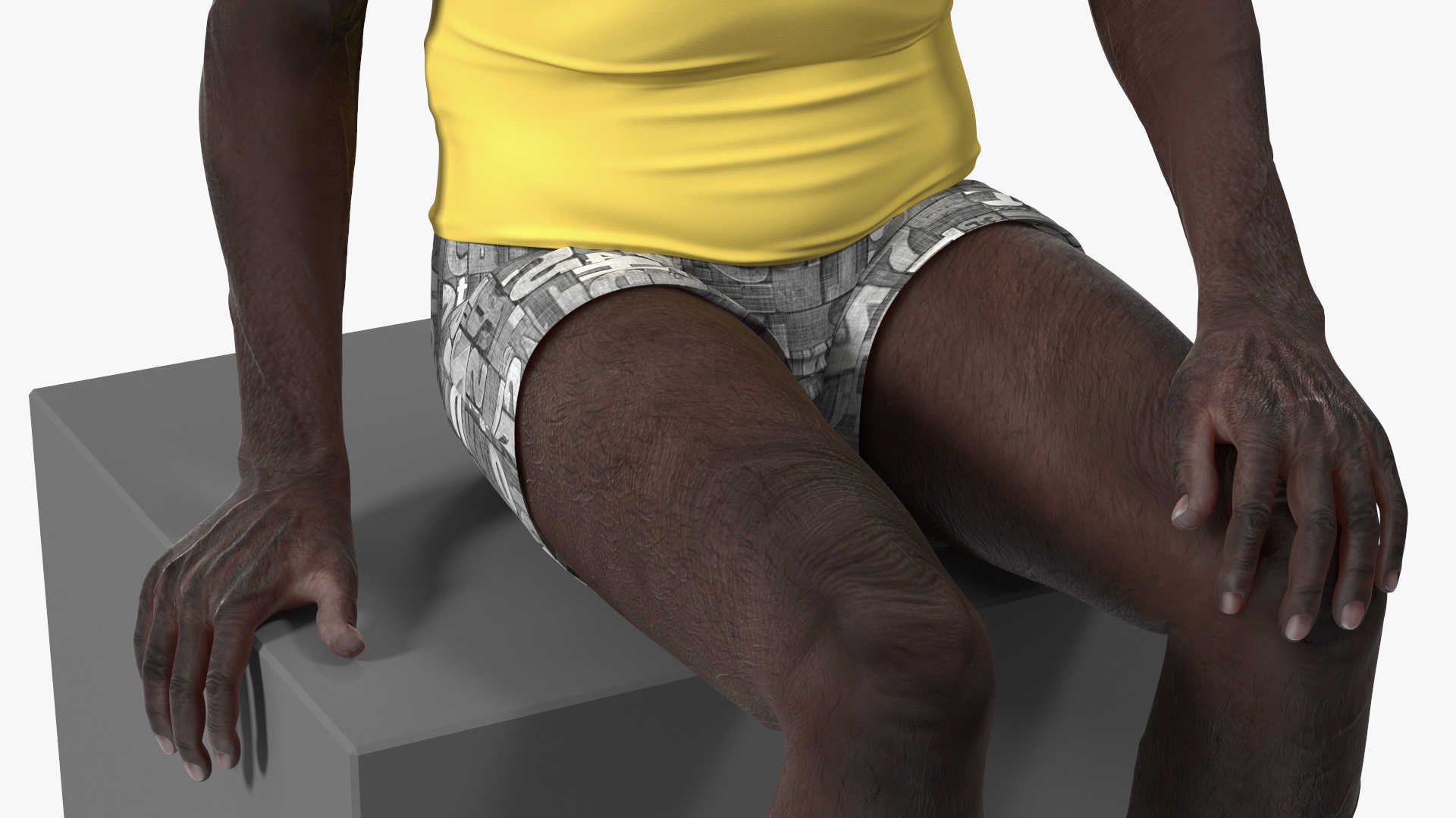 Afro American Old Gentleman in Sleeping Suit Sitting 3D