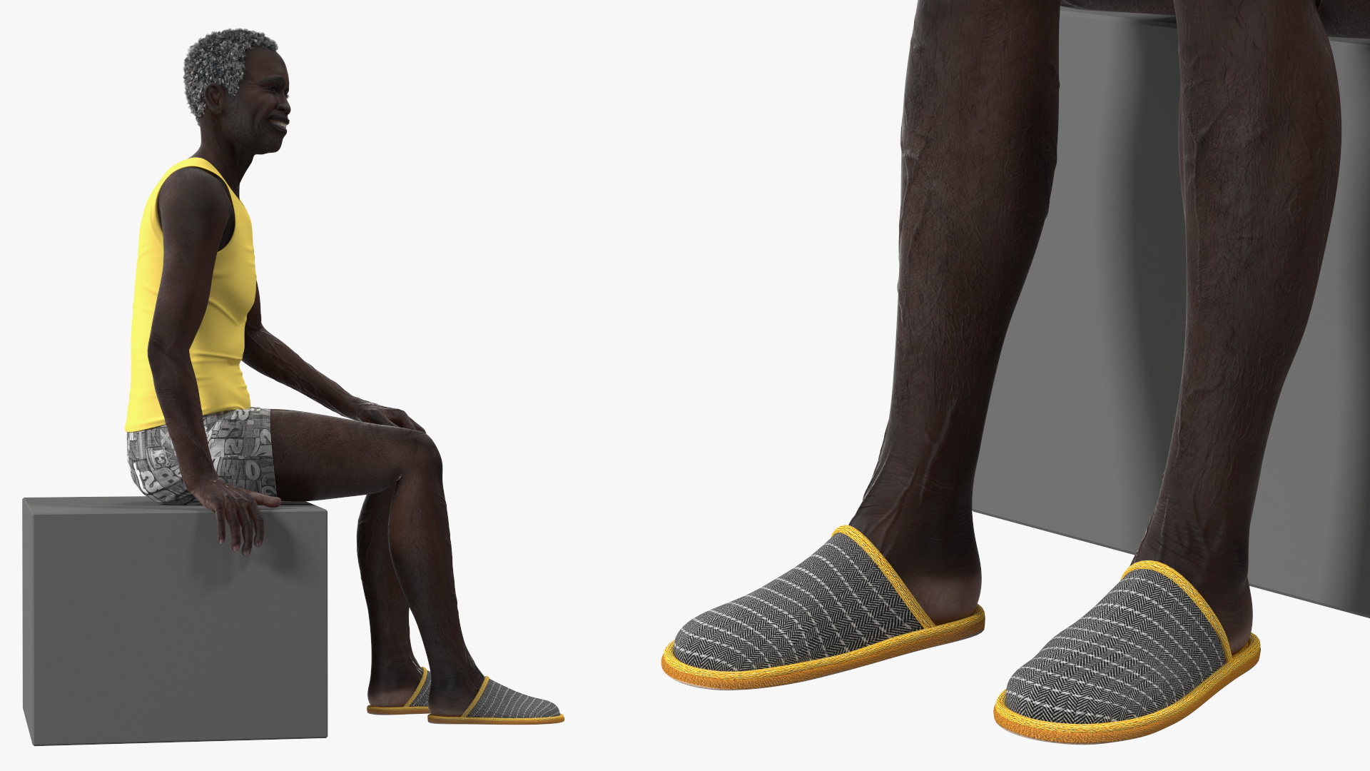 Afro American Old Gentleman in Sleeping Suit Sitting 3D