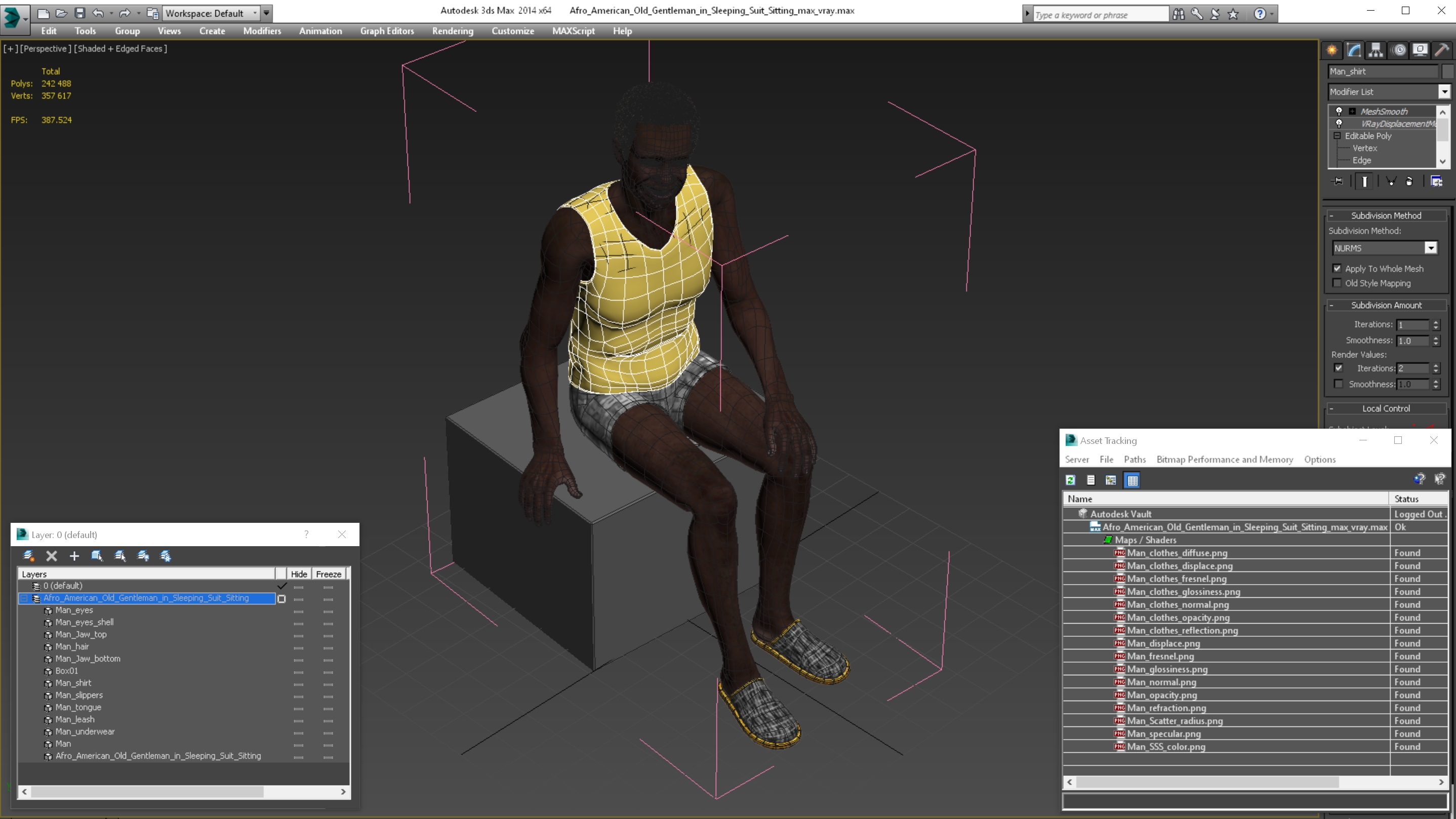 Afro American Old Gentleman in Sleeping Suit Sitting 3D