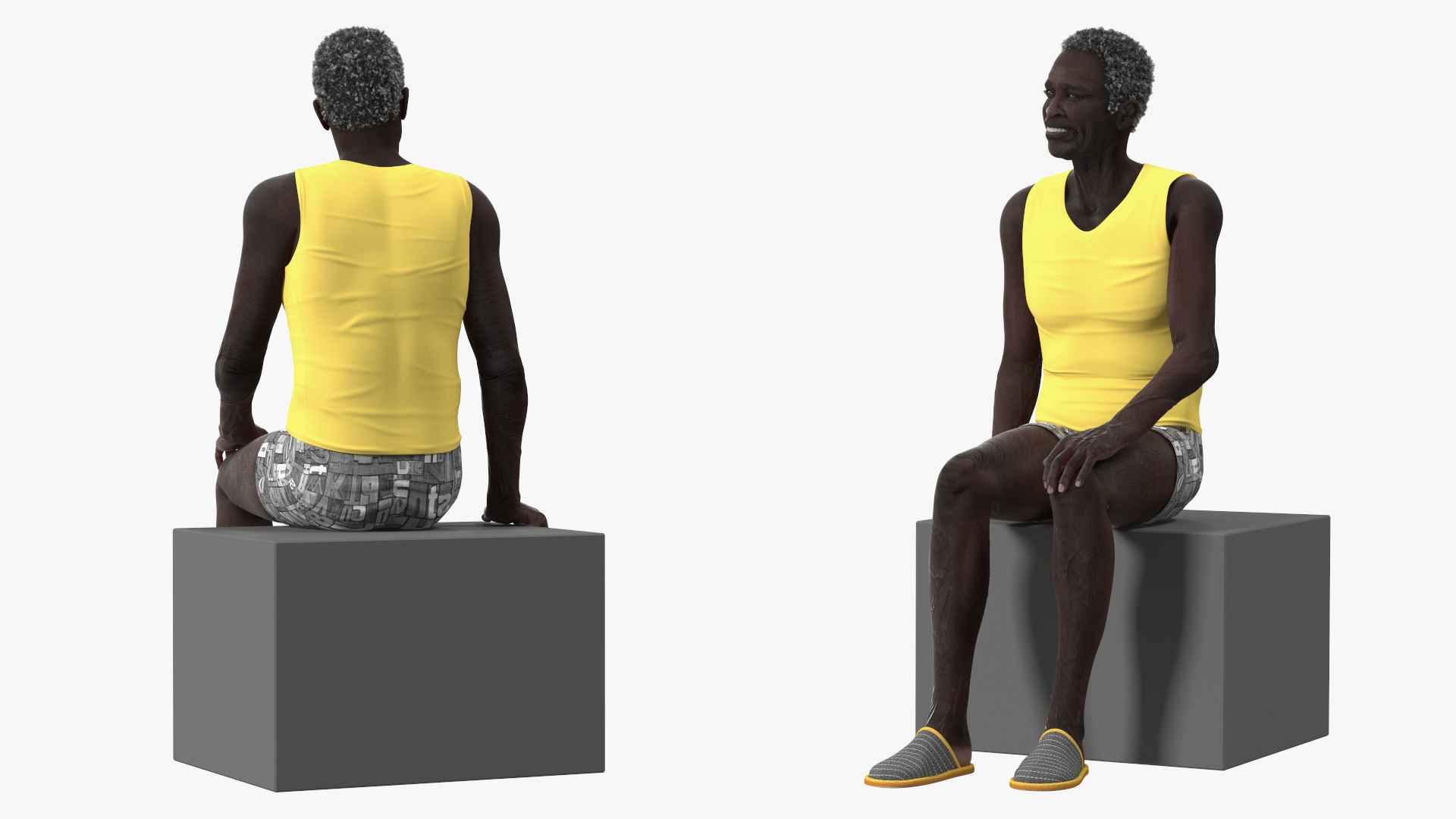 Afro American Old Gentleman in Sleeping Suit Sitting 3D