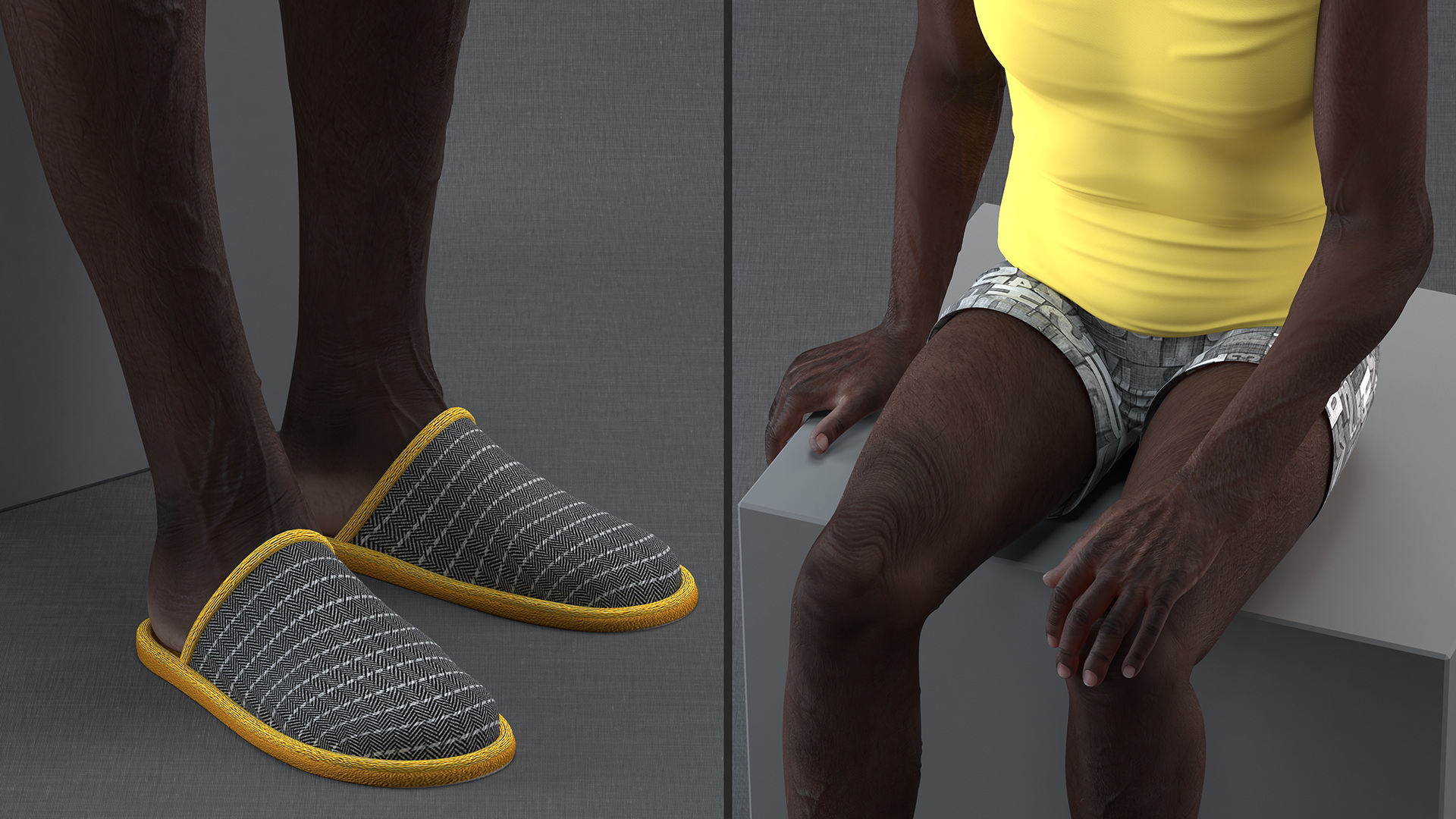 Afro American Old Gentleman in Sleeping Suit Sitting 3D