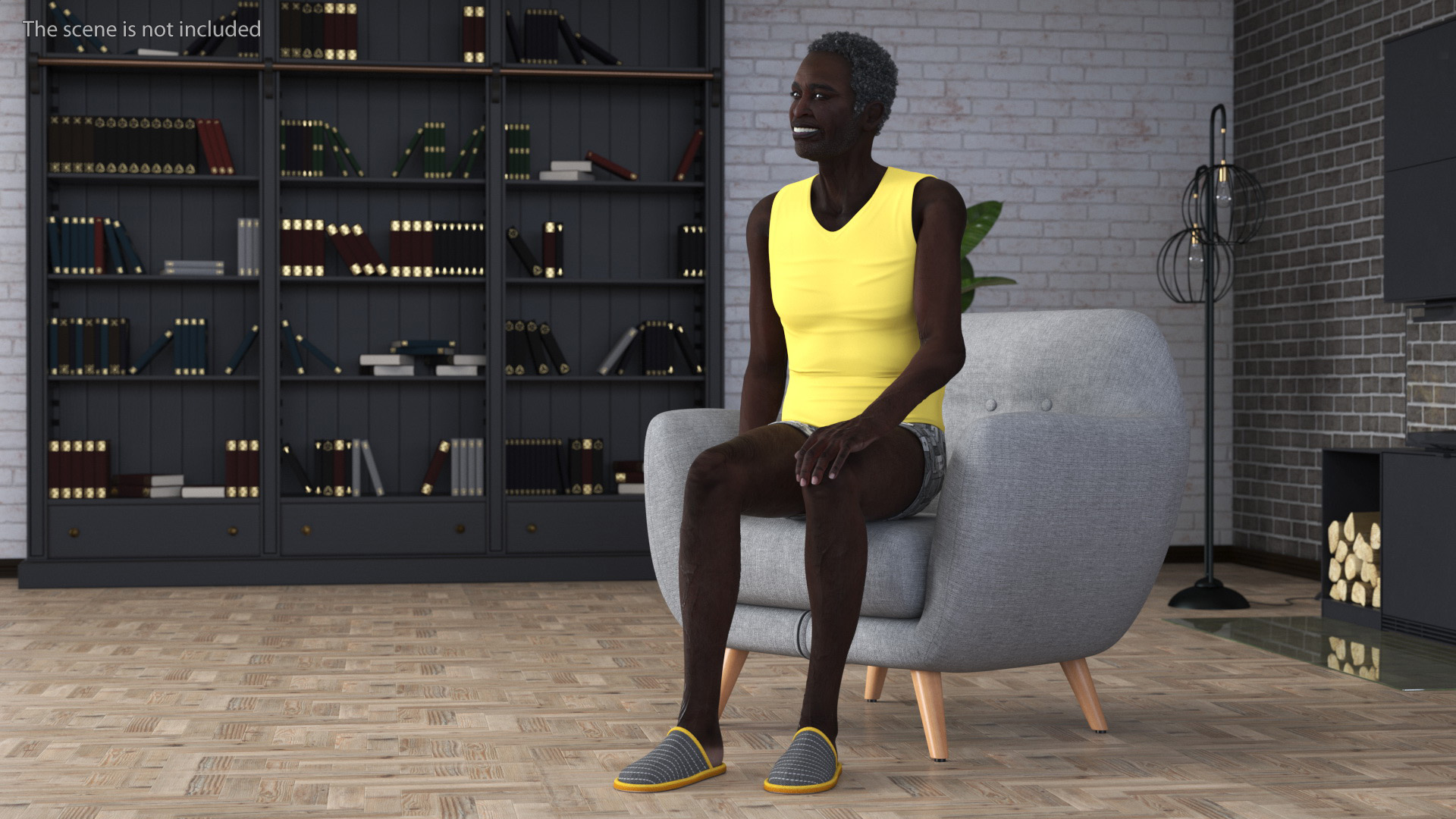 Afro American Old Gentleman in Sleeping Suit Sitting 3D