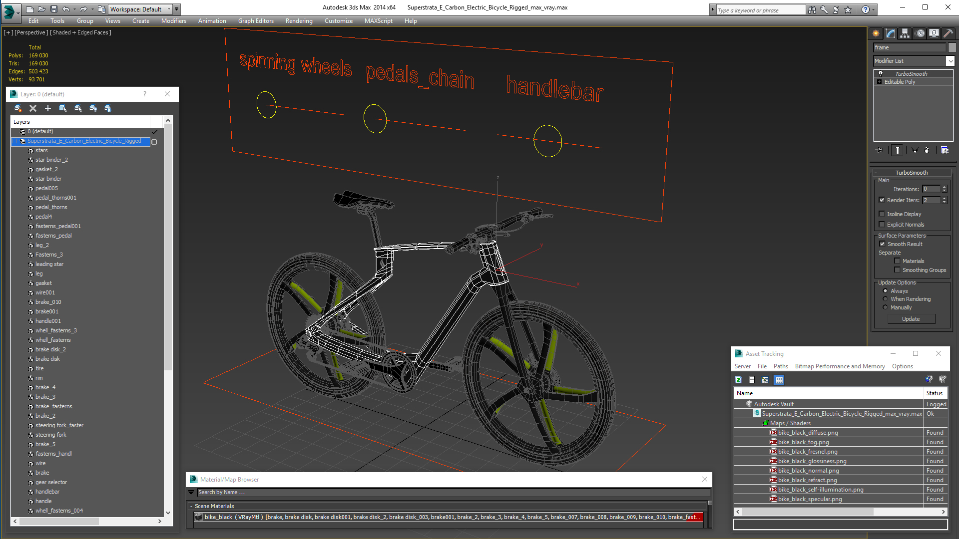 Superstrata E Carbon Electric Bicycle Rigged 3D model