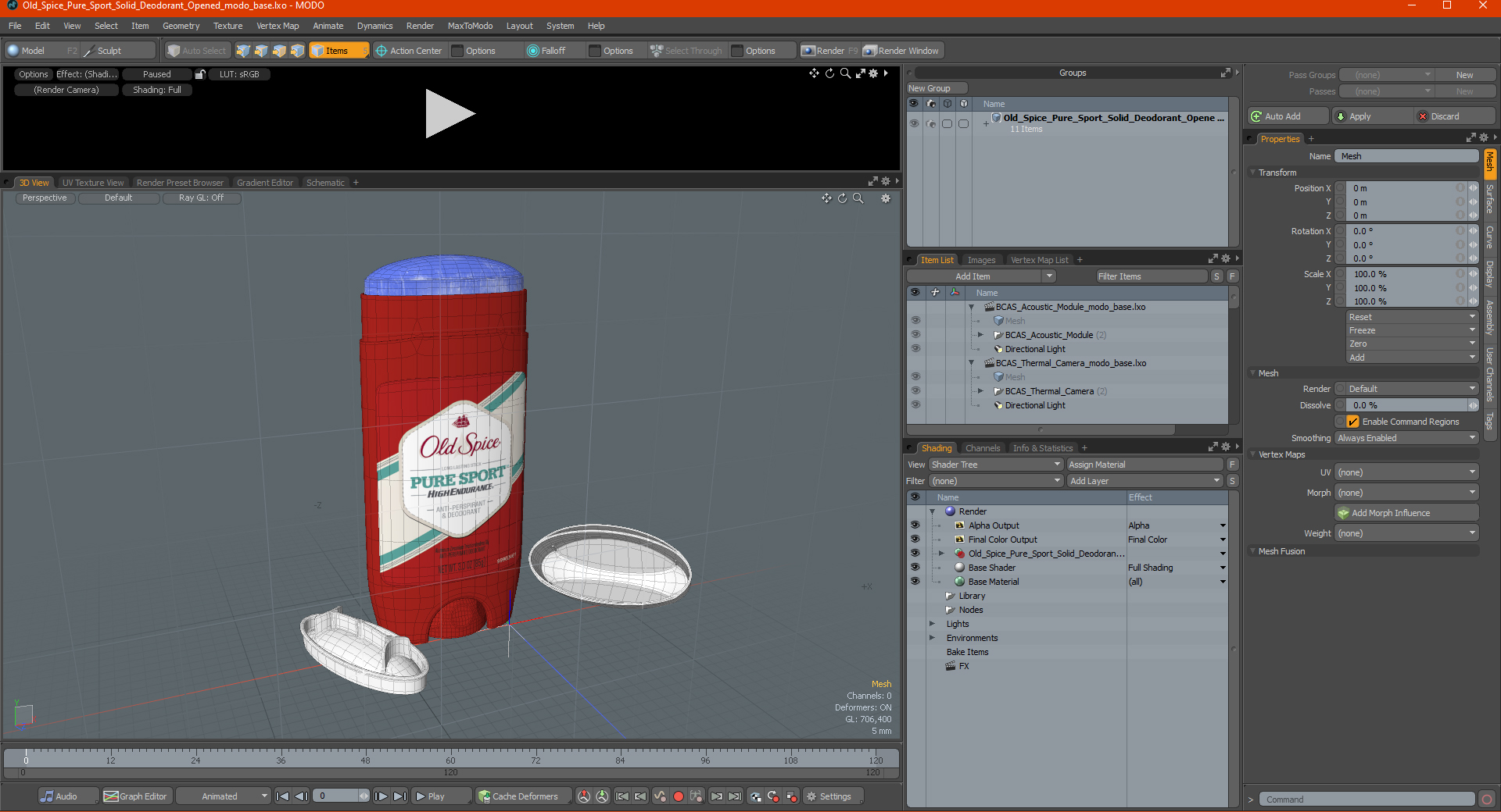 3D Old Spice Pure Sport Solid Deodorant Opened model