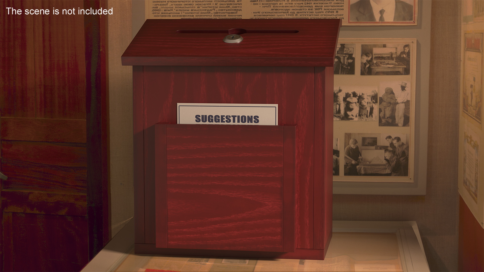 3D Red Wood Locking Suggestion Box with Card