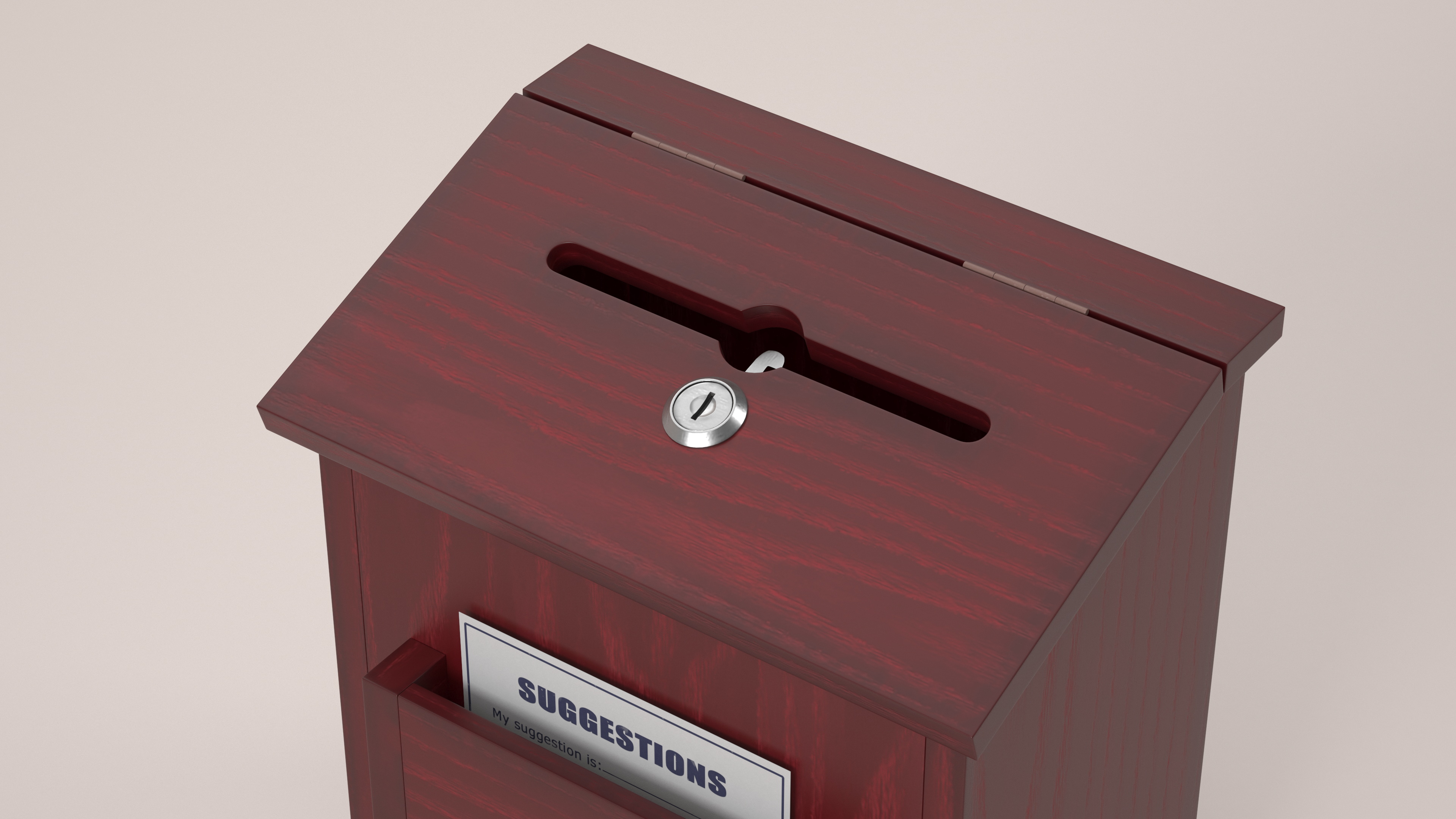 3D Red Wood Locking Suggestion Box with Card