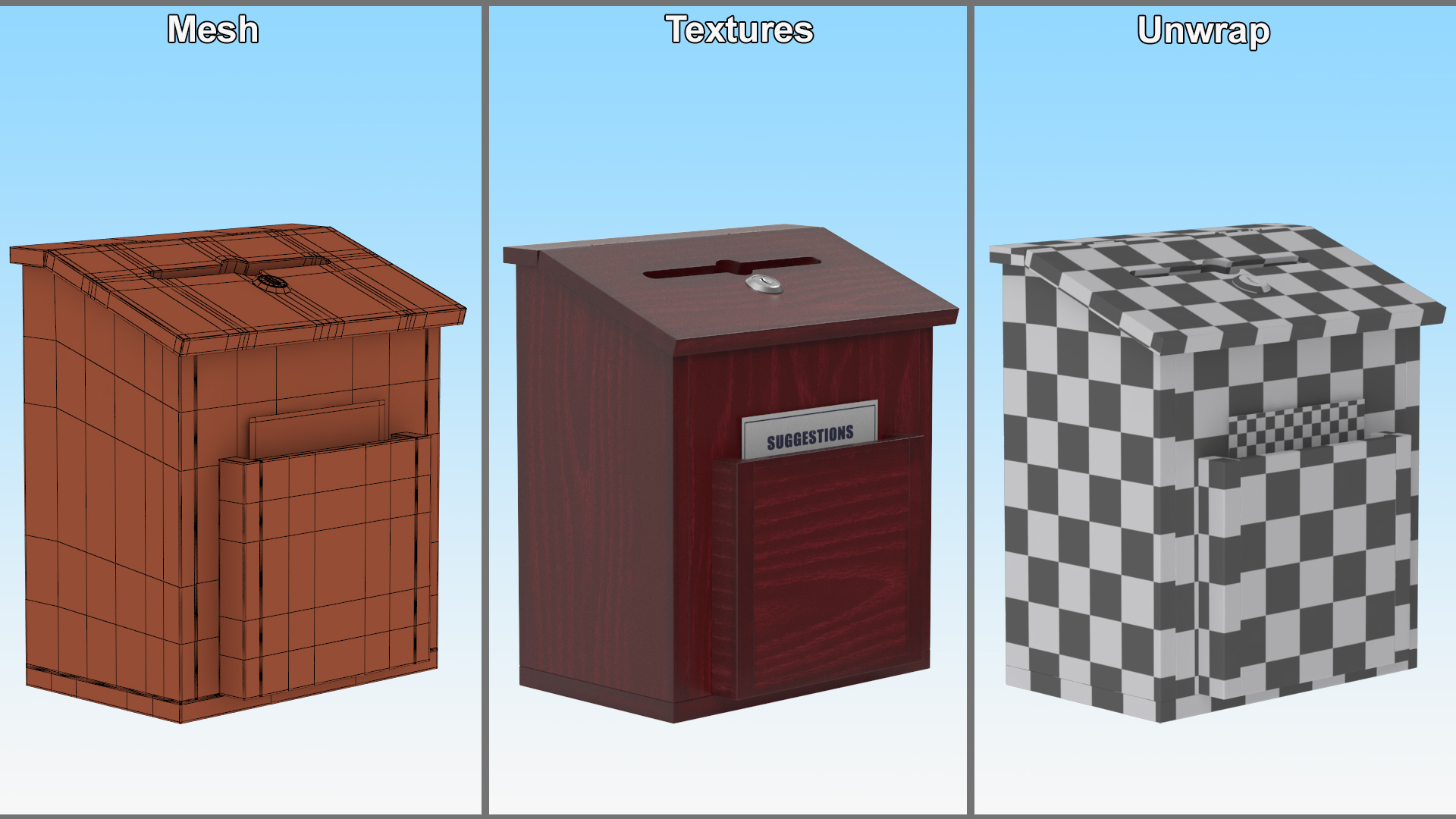 3D Red Wood Locking Suggestion Box with Card
