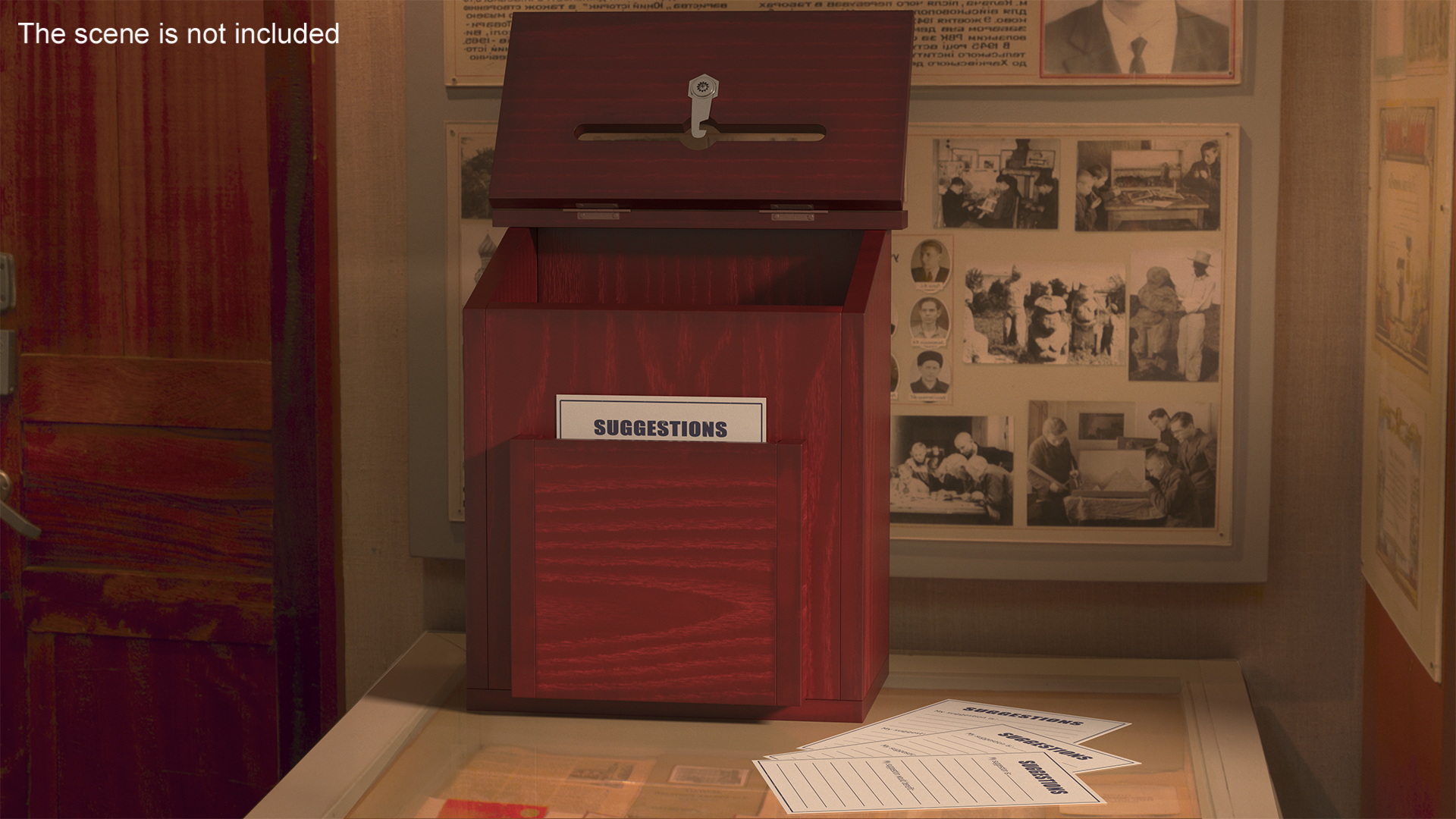 3D Red Wood Locking Suggestion Box with Card