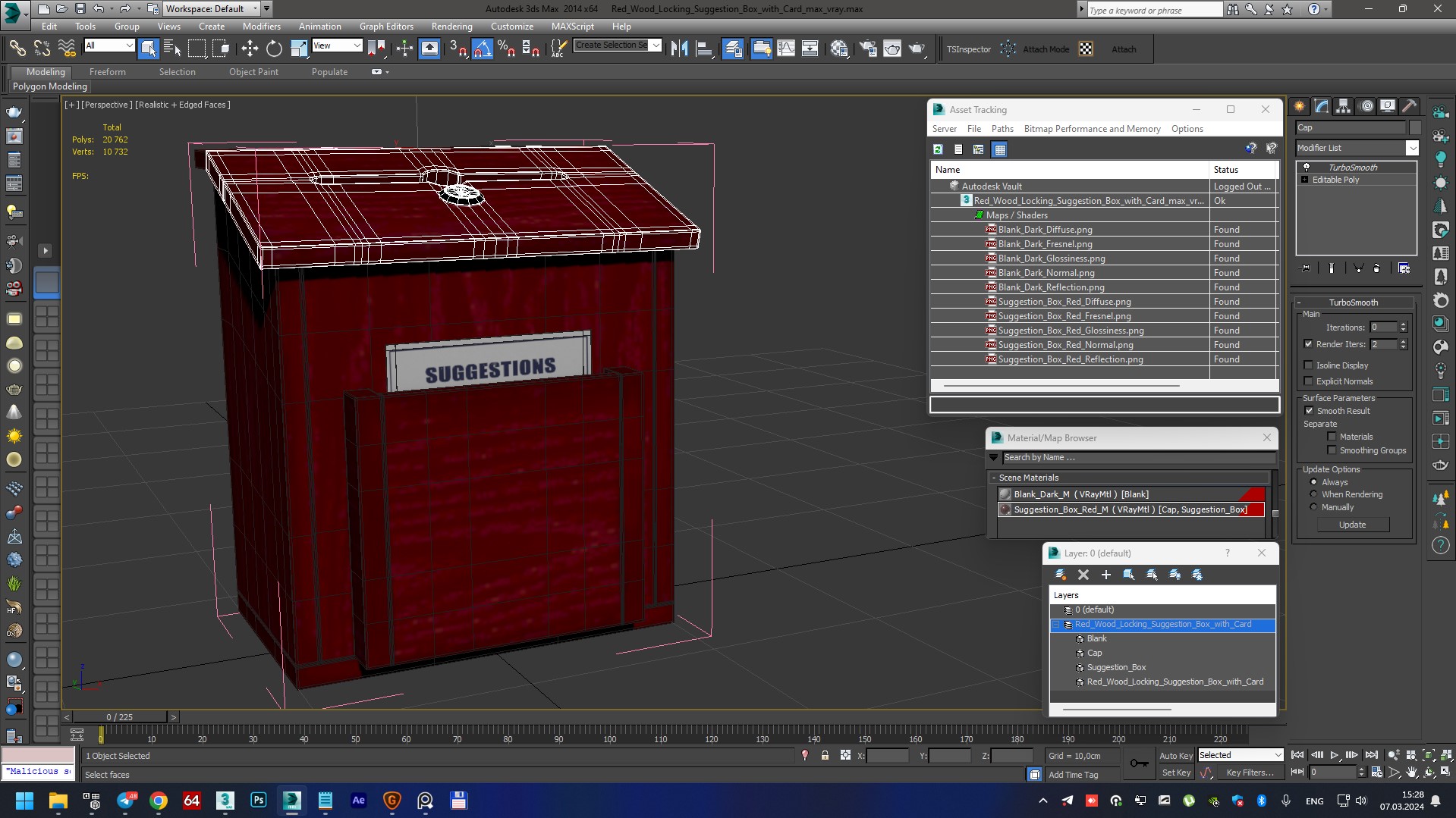 3D Red Wood Locking Suggestion Box with Card