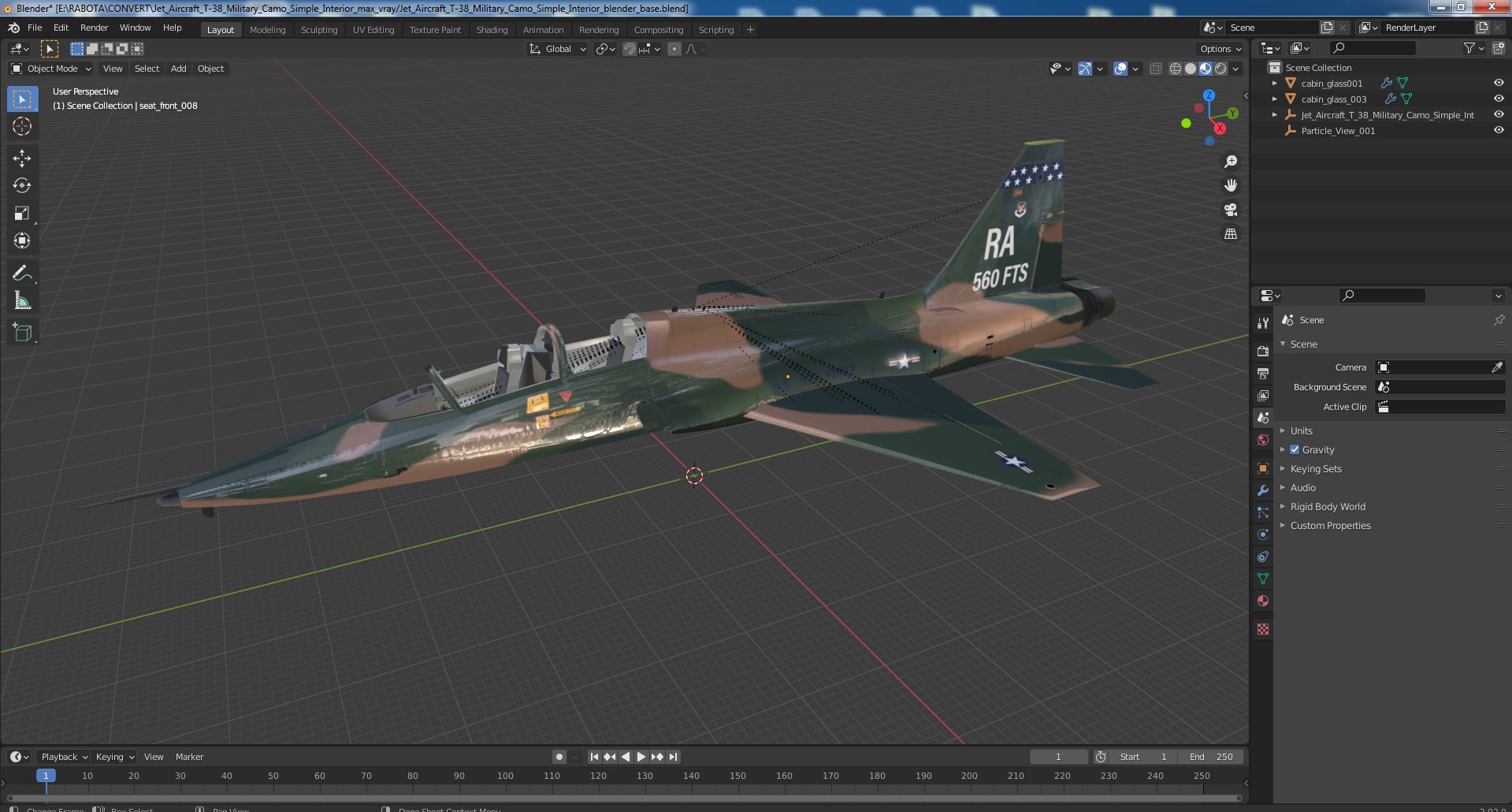 Jet Aircraft T-38 Military Camo Simple Interior 3D