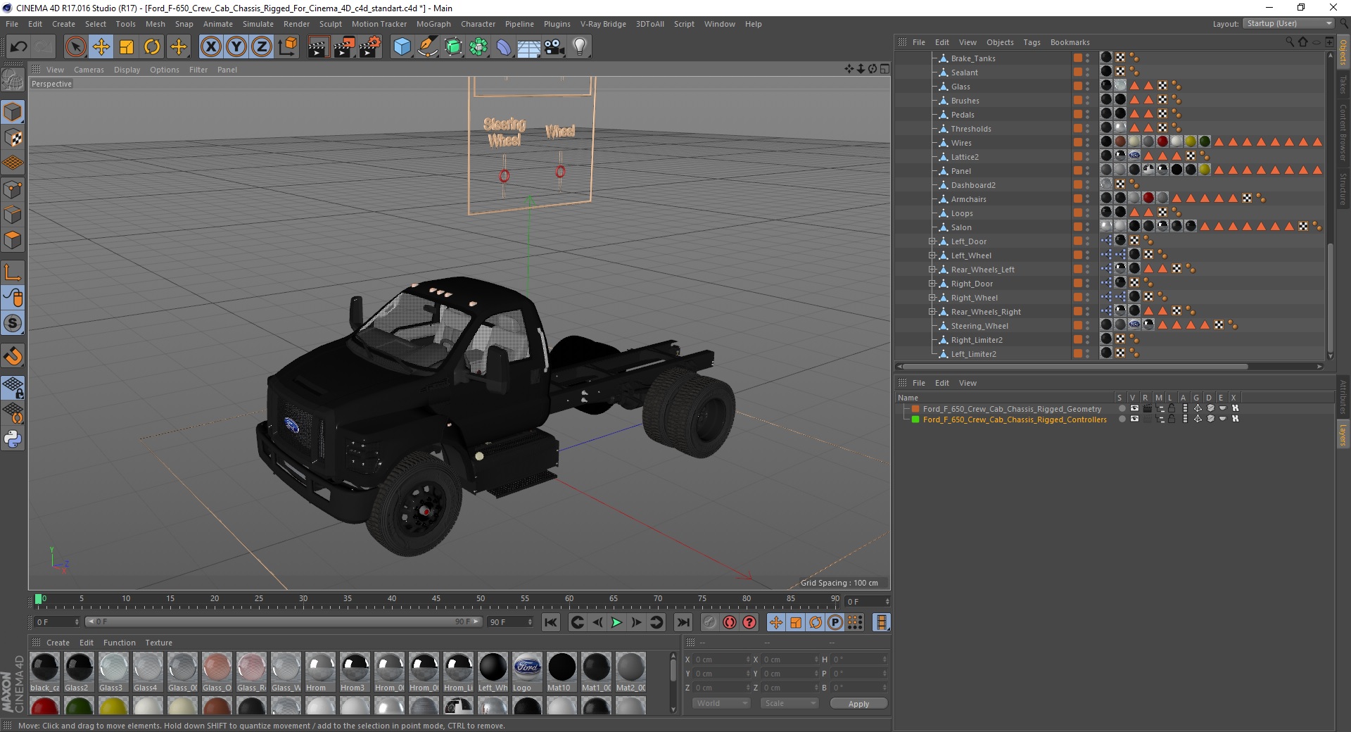 3D Ford F-650 Crew Cab Chassis Rigged for Cinema 4D model