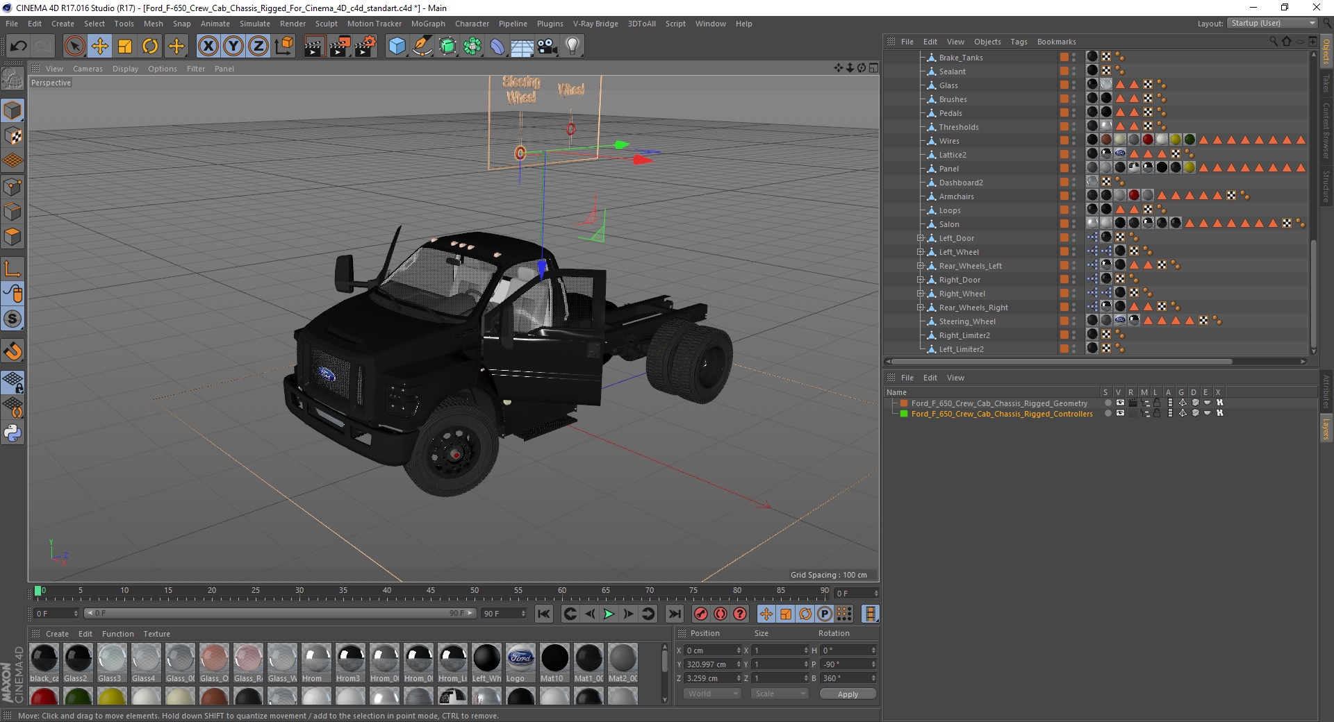 3D Ford F-650 Crew Cab Chassis Rigged for Cinema 4D model