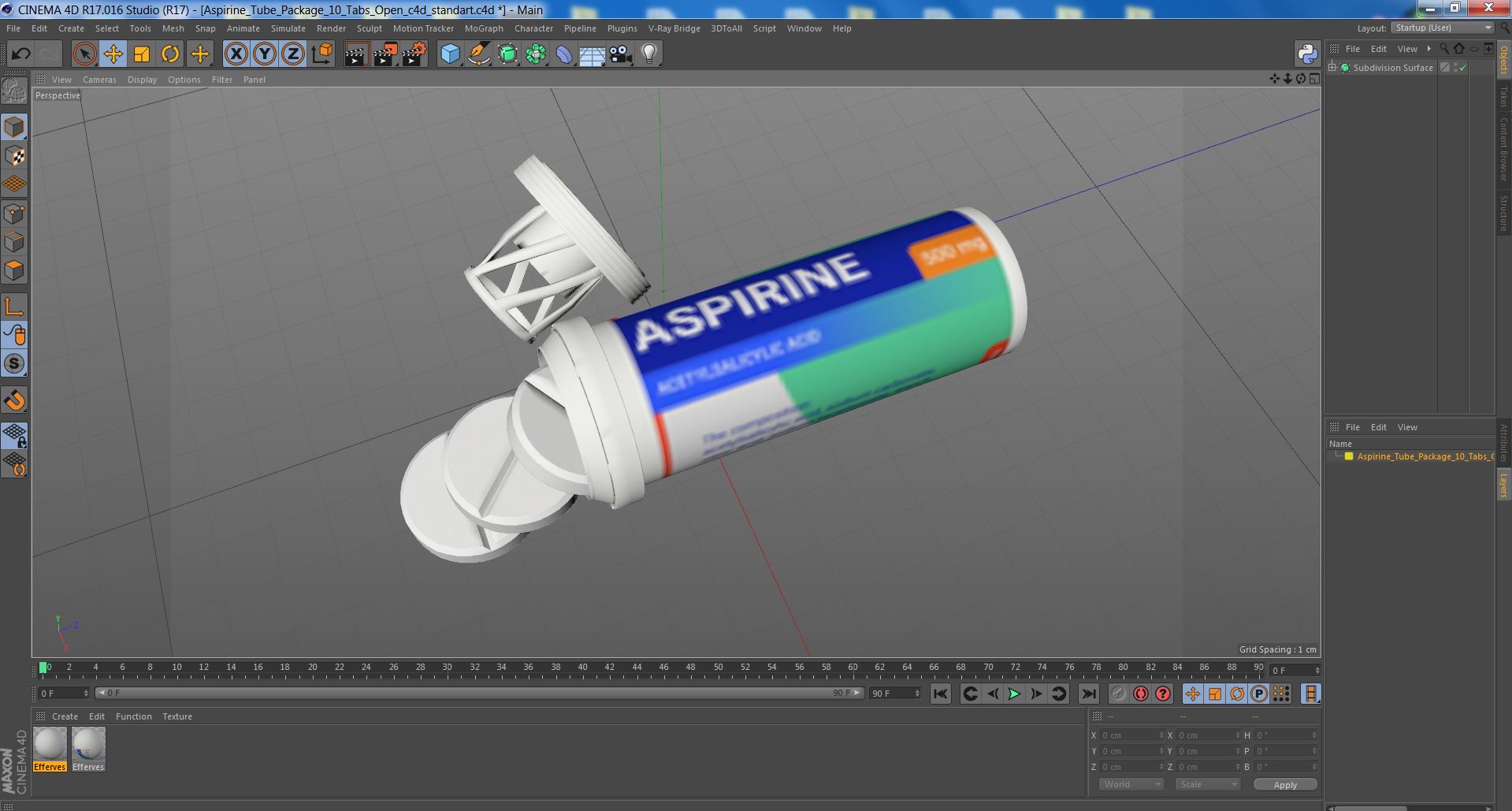 Aspirine Tube Package 10 Tabs Open 3D model