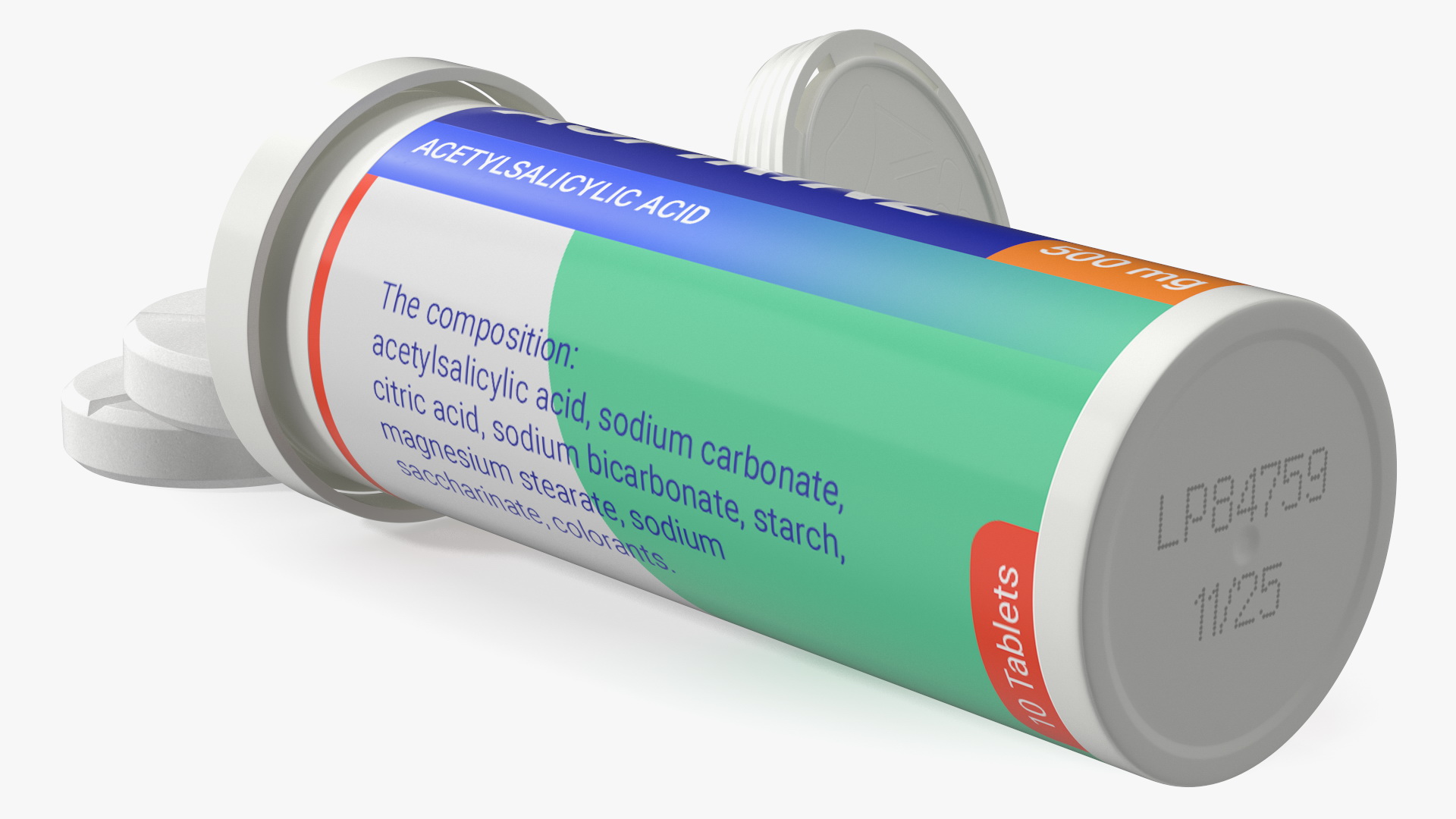 Aspirine Tube Package 10 Tabs Open 3D model