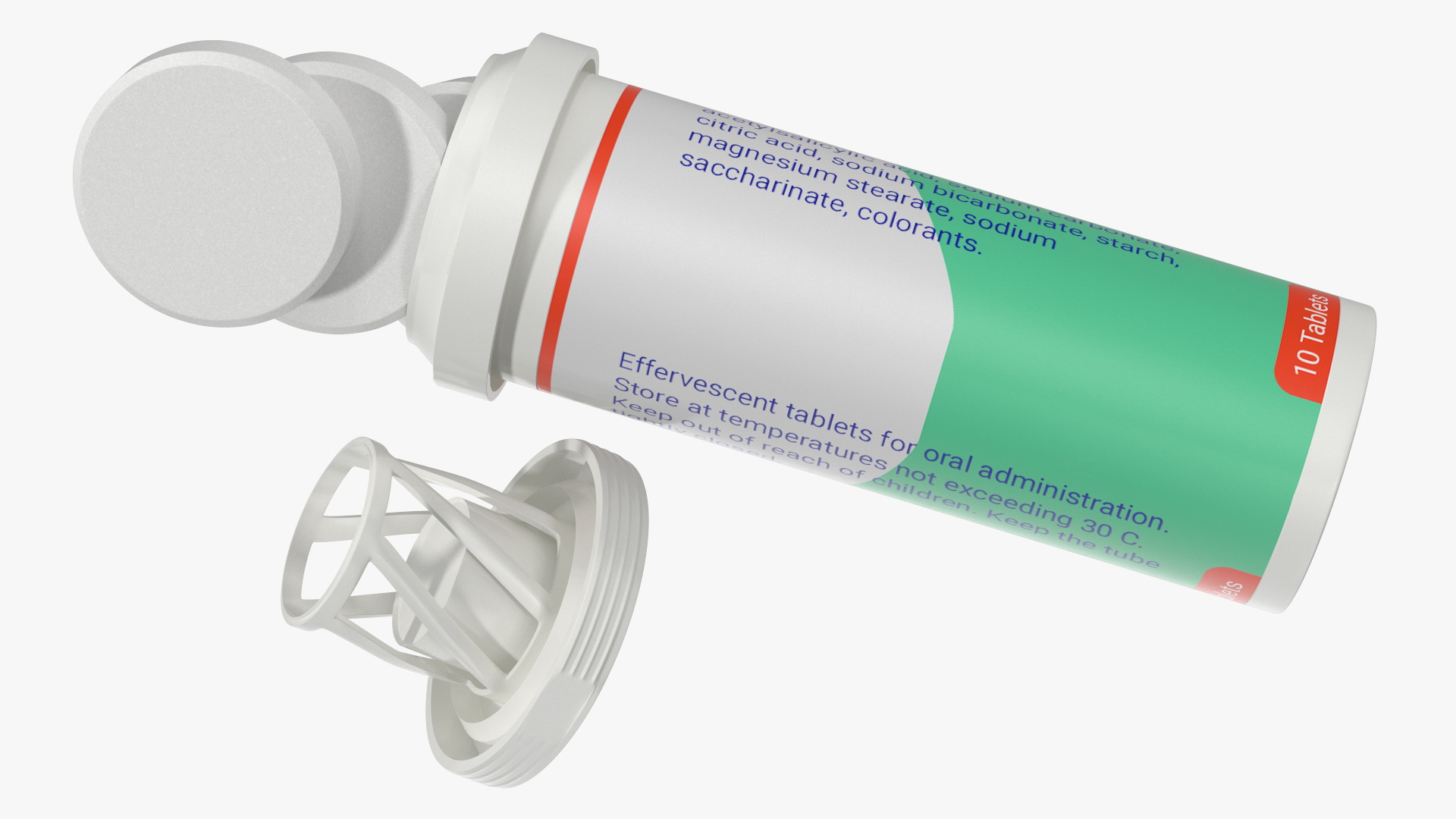 Aspirine Tube Package 10 Tabs Open 3D model