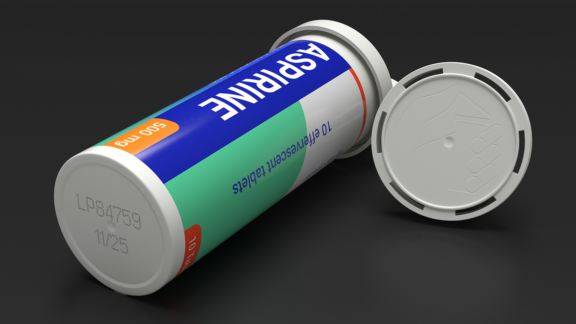 Aspirine Tube Package 10 Tabs Open 3D model