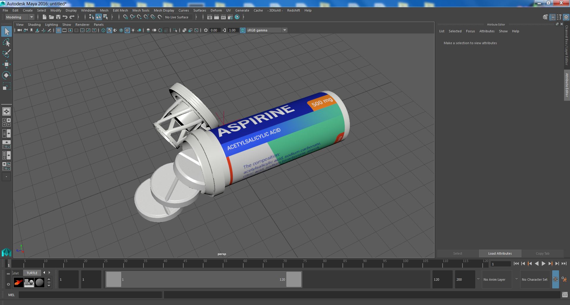 Aspirine Tube Package 10 Tabs Open 3D model