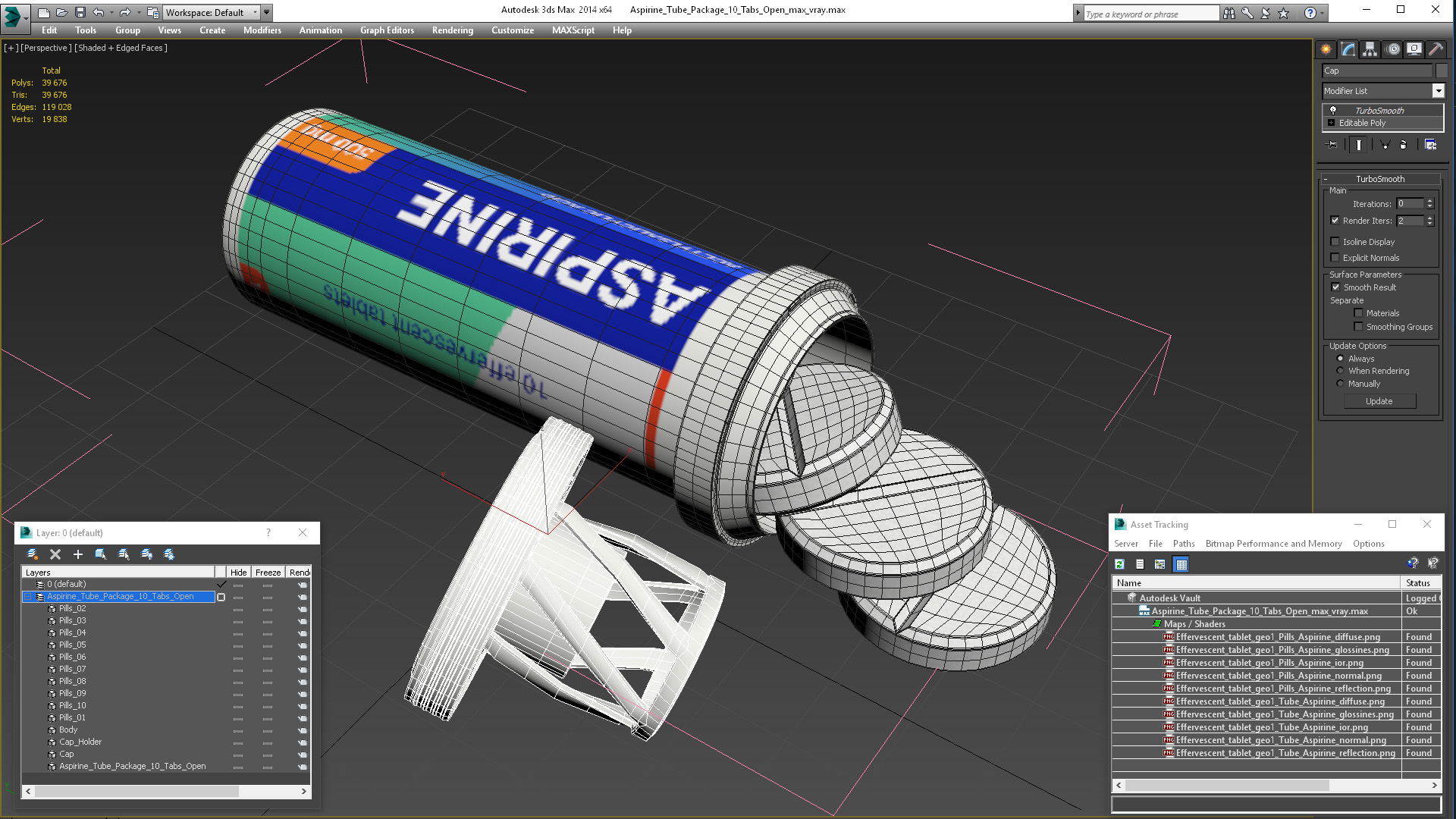 Aspirine Tube Package 10 Tabs Open 3D model