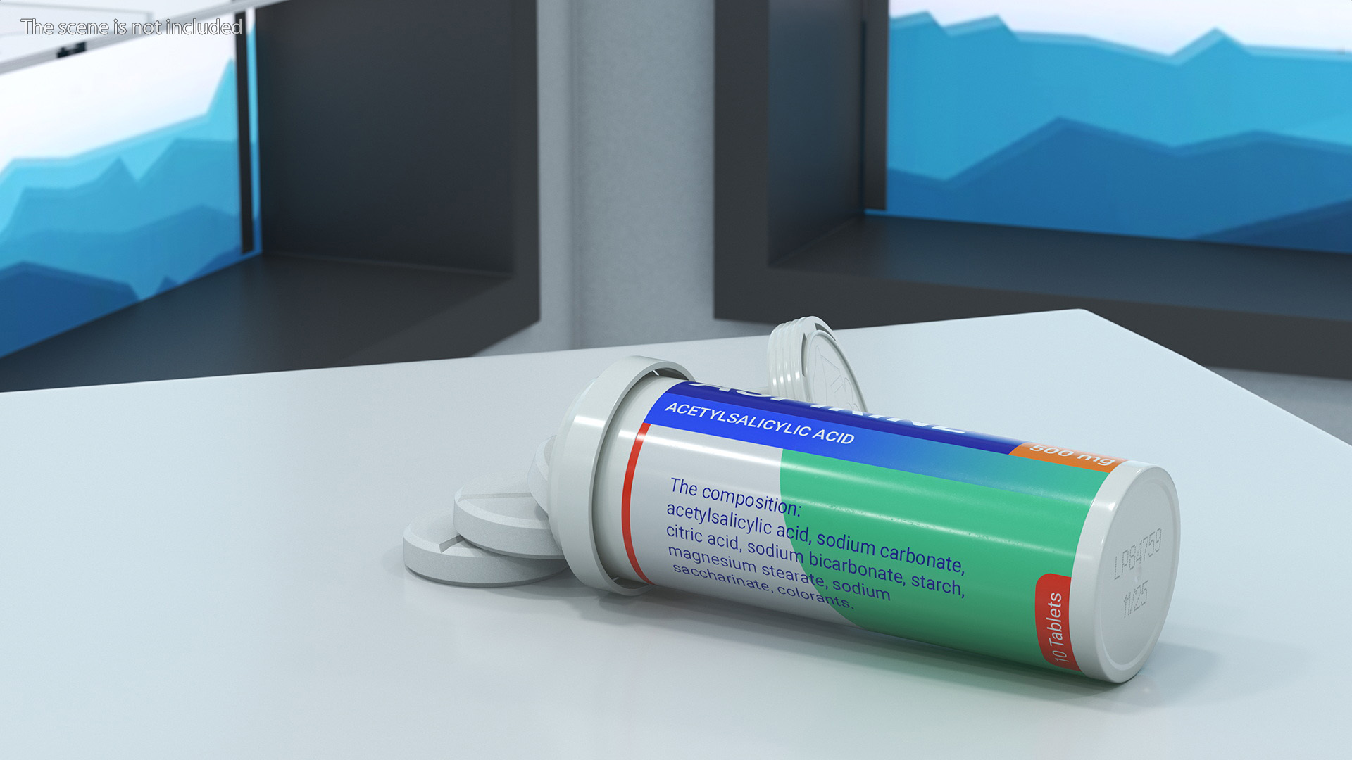 Aspirine Tube Package 10 Tabs Open 3D model