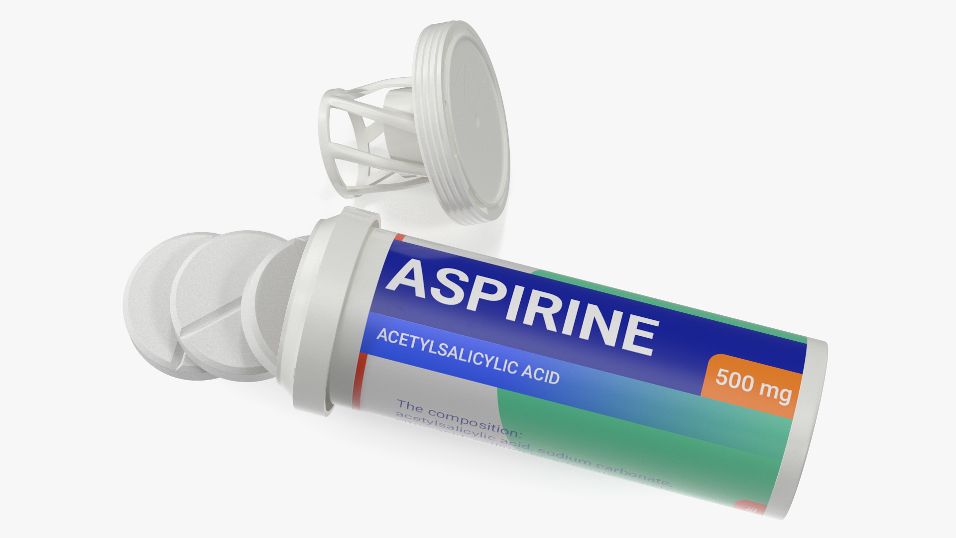 Aspirine Tube Package 10 Tabs Open 3D model