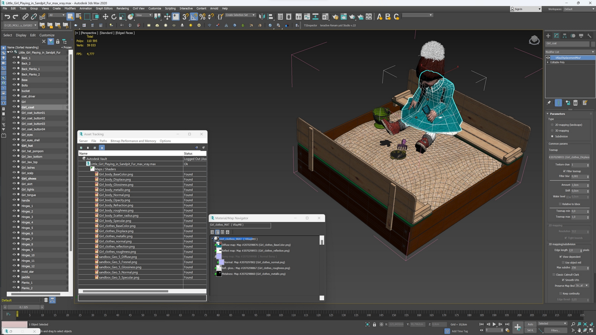 Little Girl Playing in Sandpit Fur 3D model