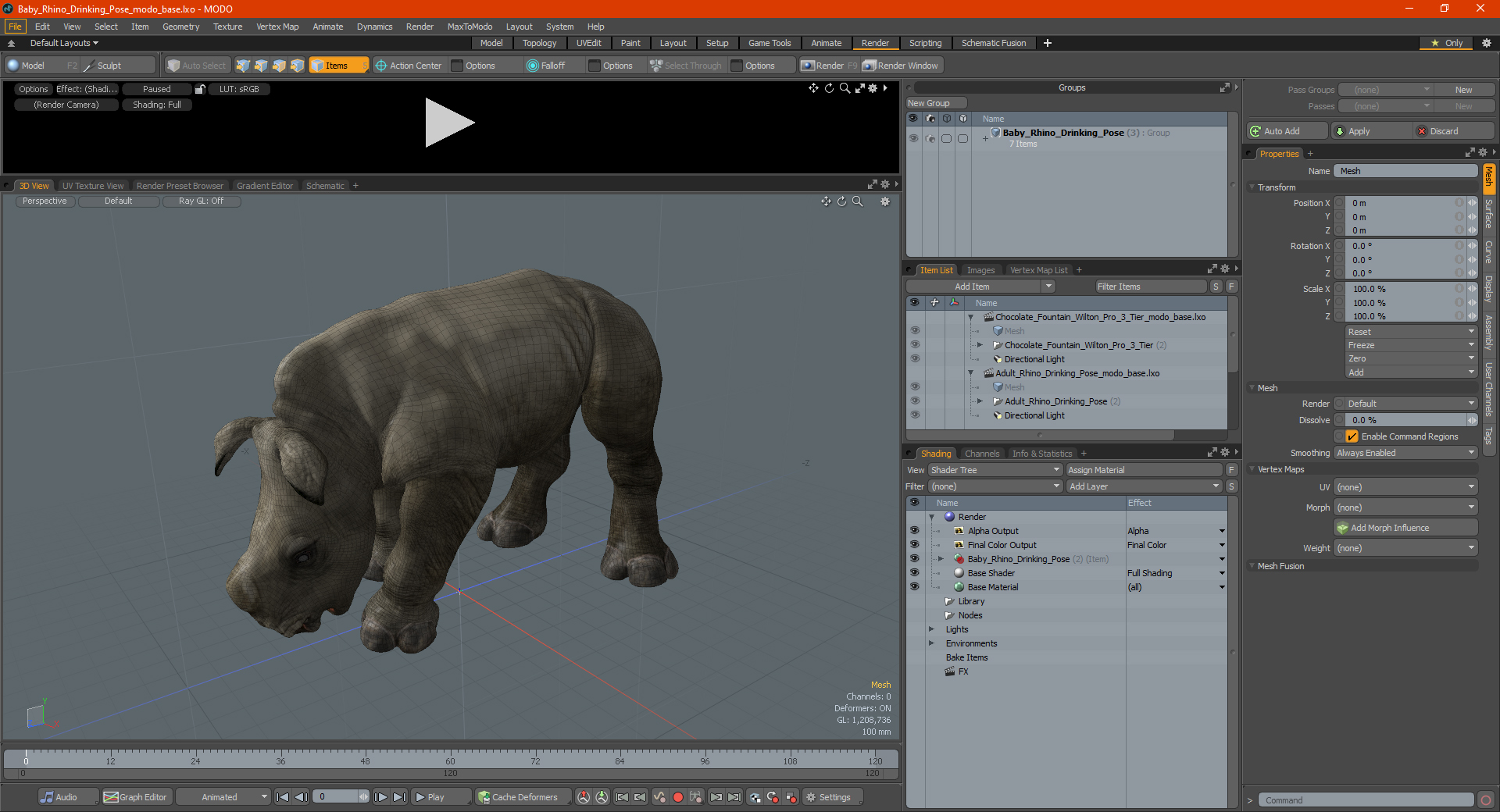 Baby Rhino Drinking Pose 3D model