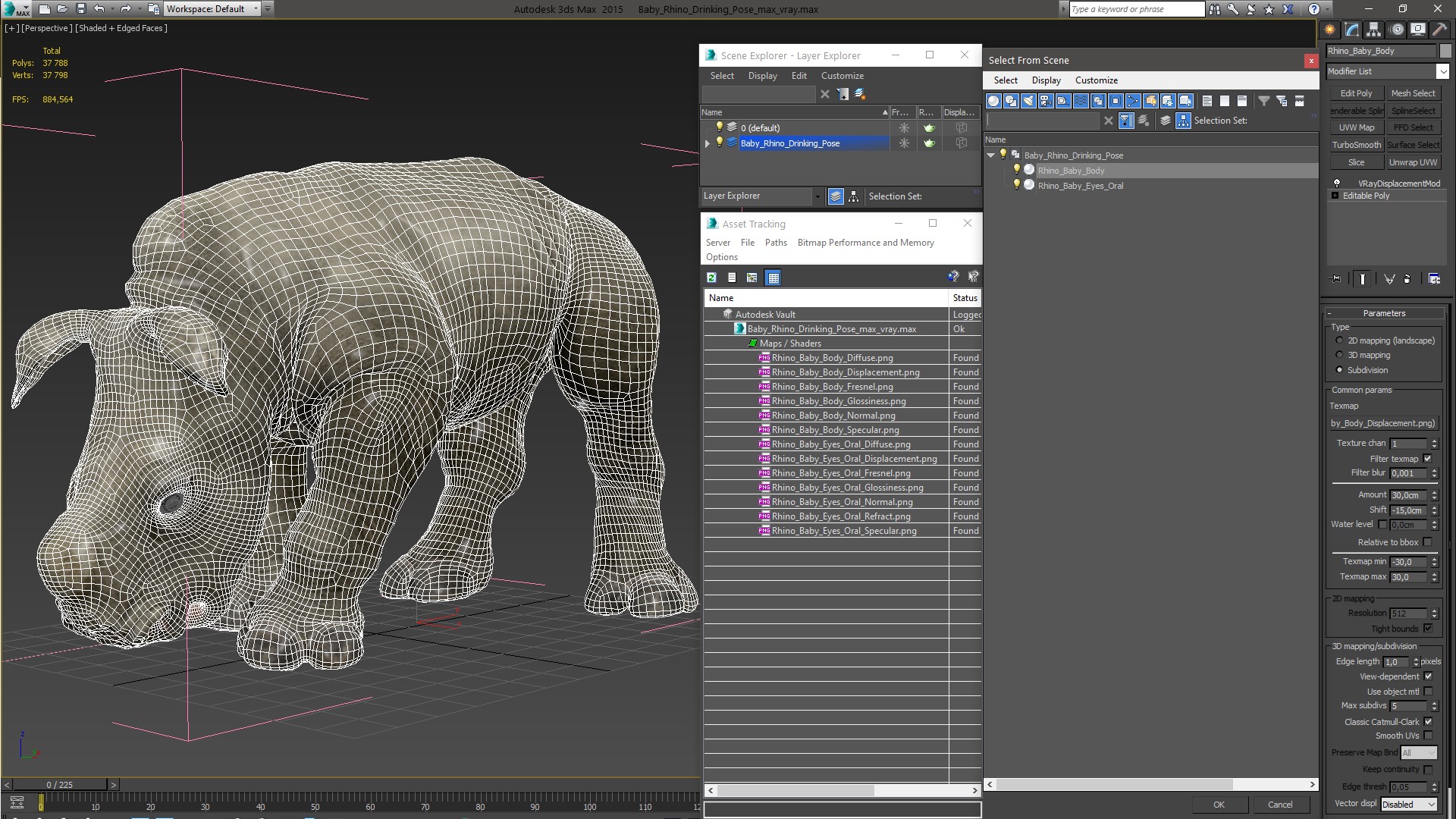 Baby Rhino Drinking Pose 3D model