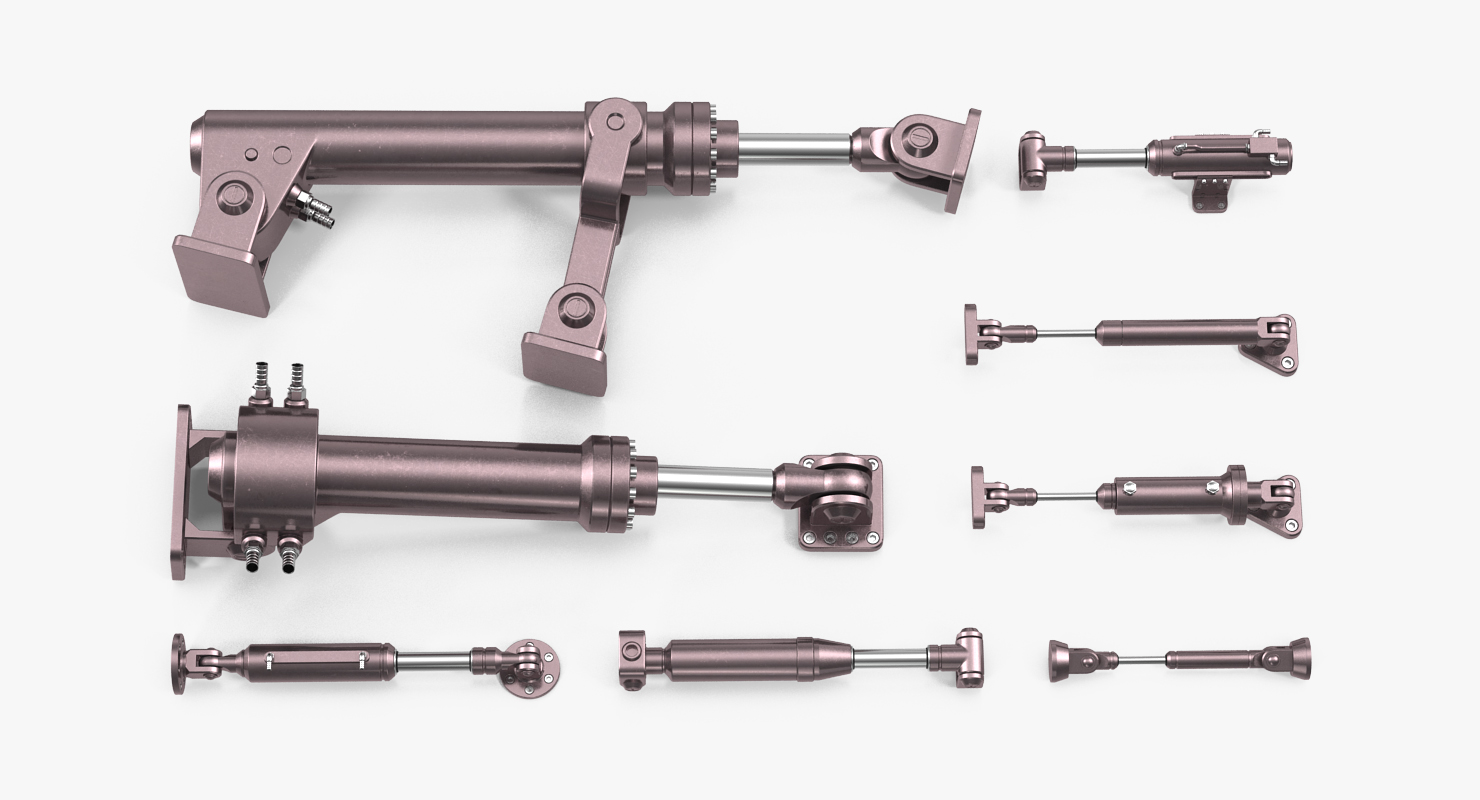 Anodized Hydraulic Cylinders Set 3D