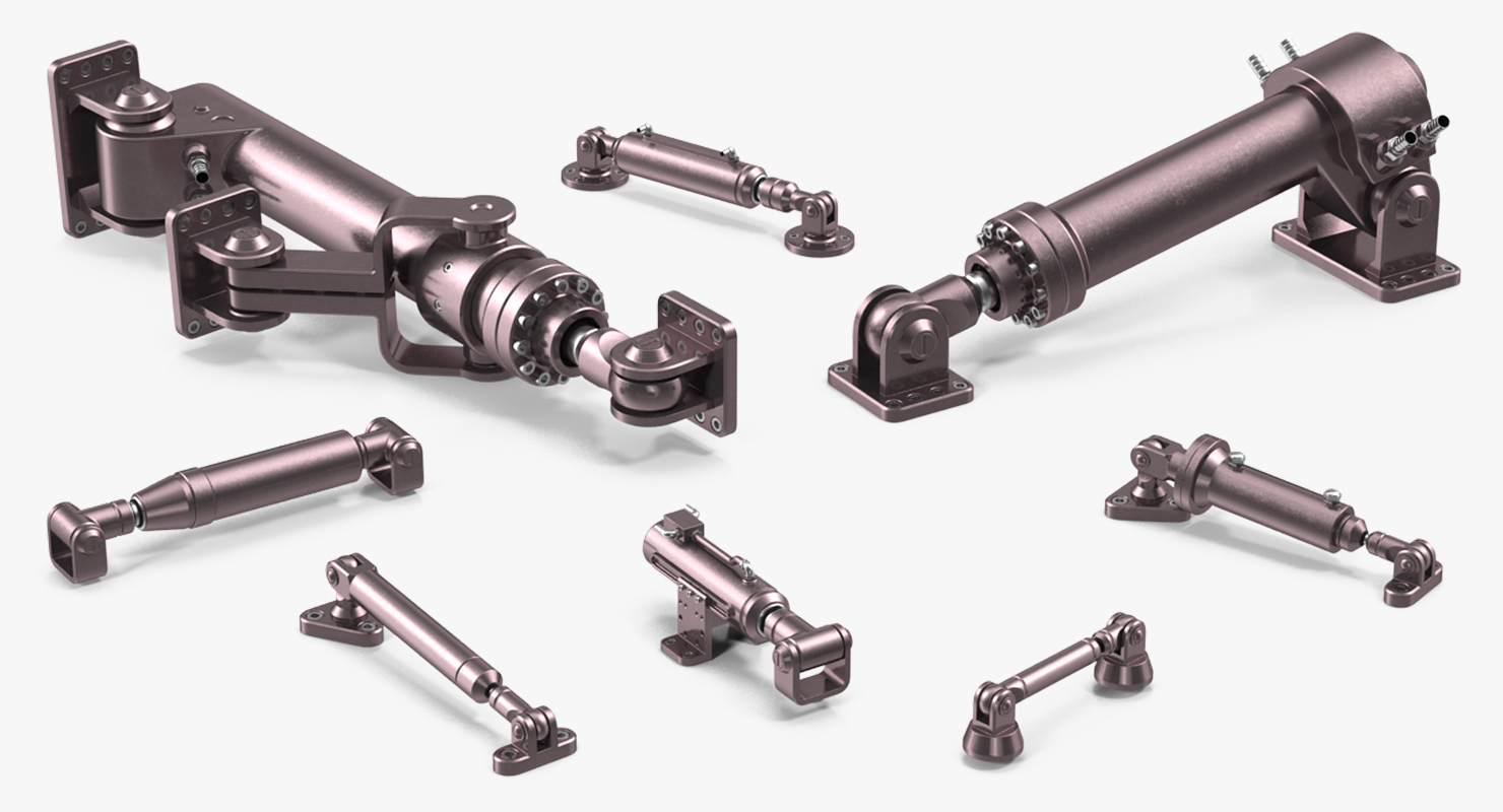 Anodized Hydraulic Cylinders Set 3D