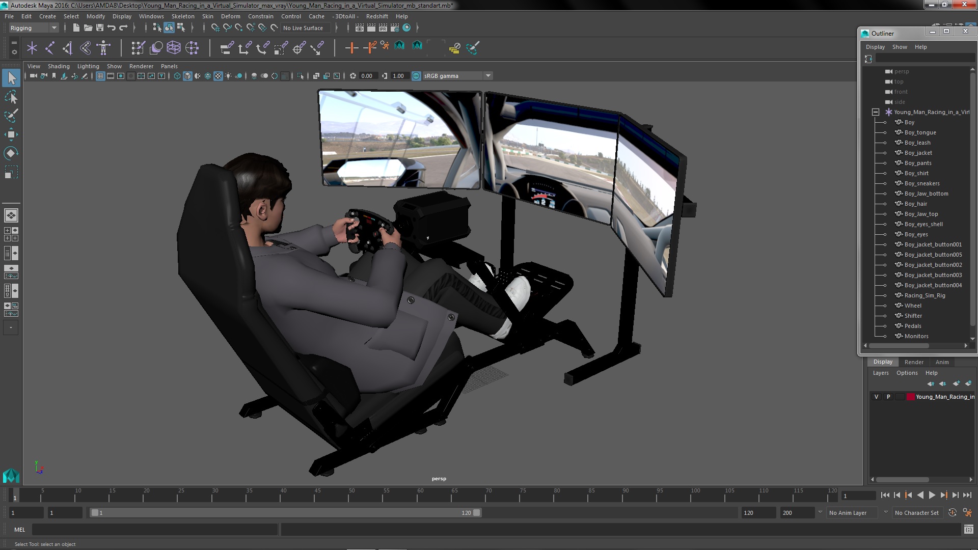 Young Man Racing in a Virtual Simulator 3D model