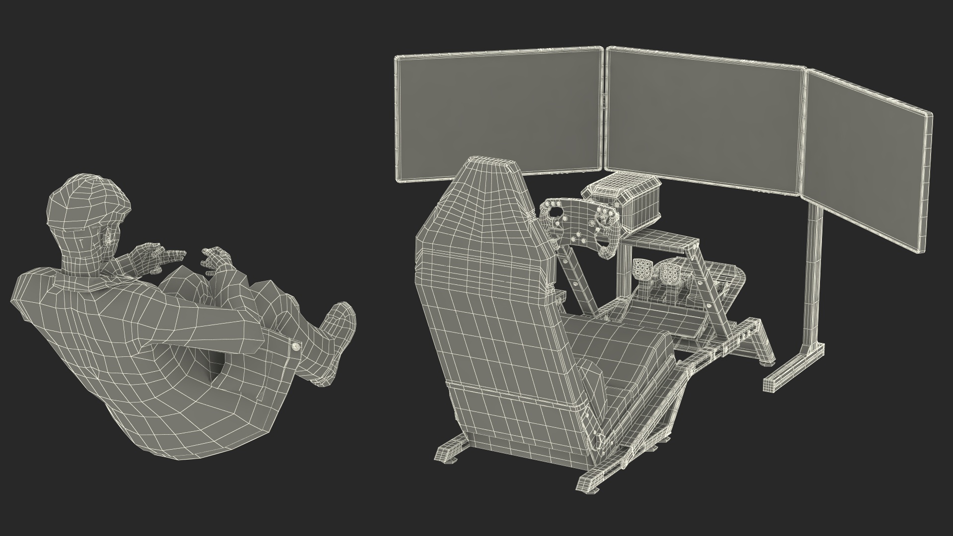 Young Man Racing in a Virtual Simulator 3D model