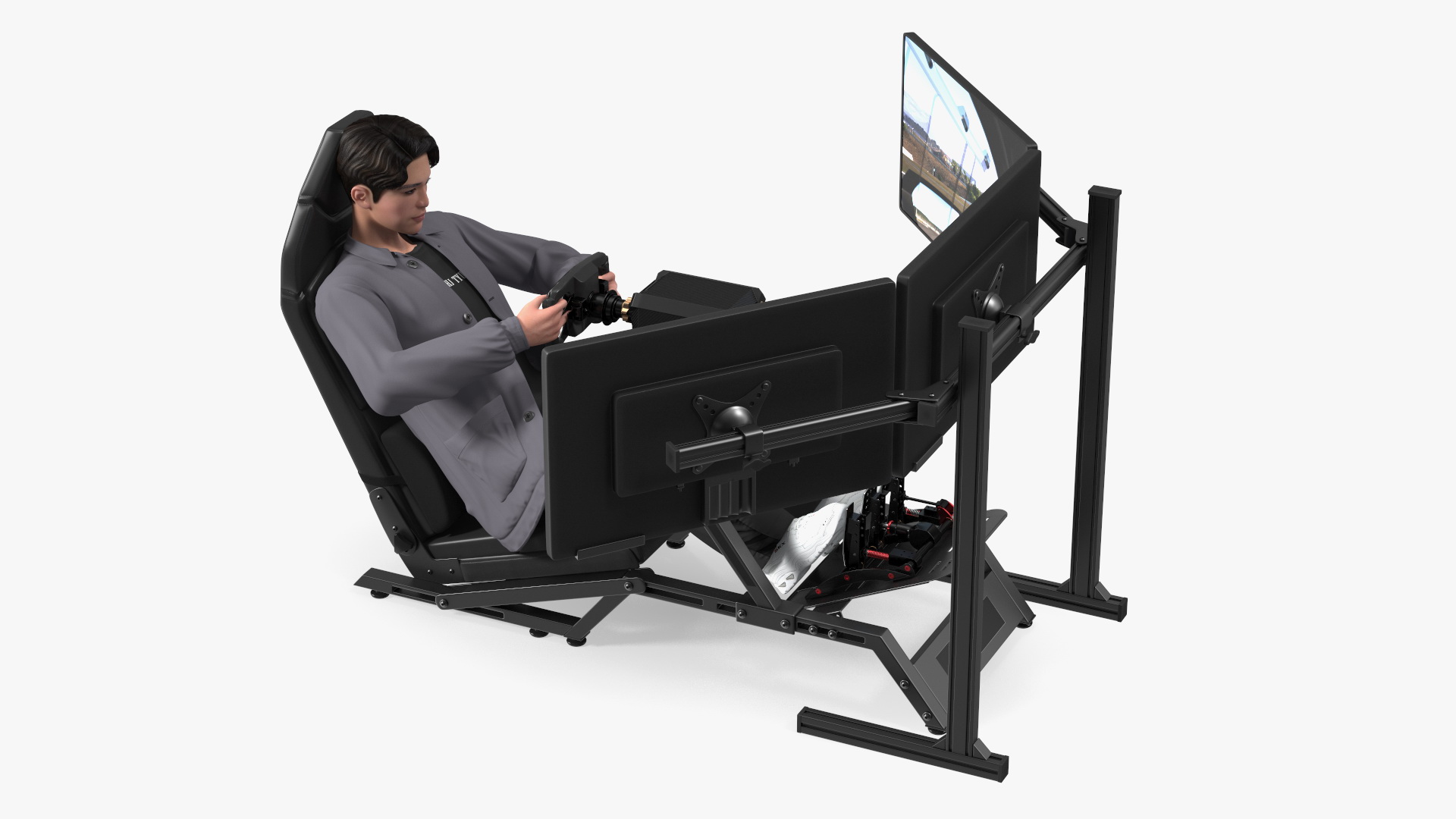 Young Man Racing in a Virtual Simulator 3D model