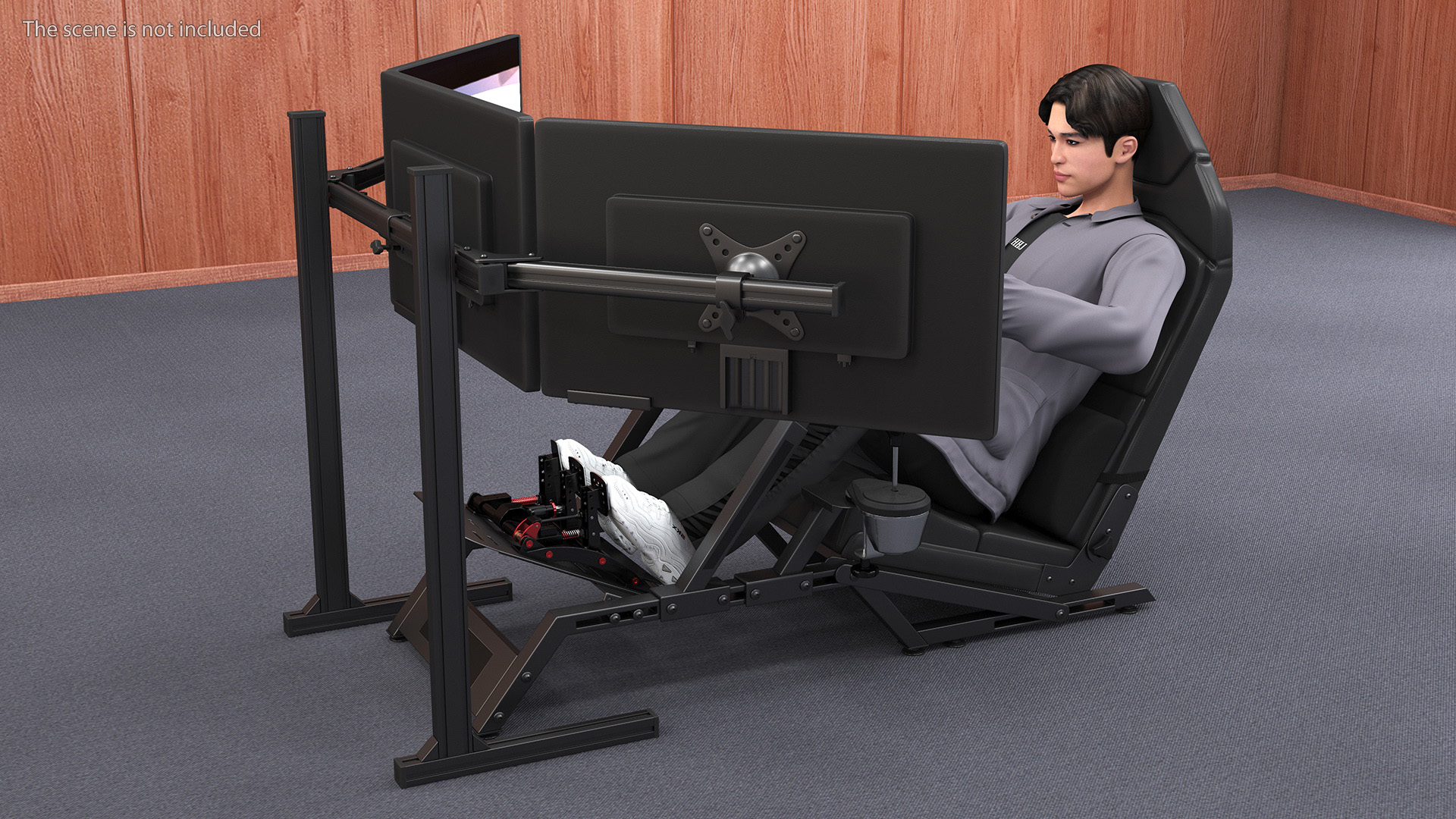 Young Man Racing in a Virtual Simulator 3D model