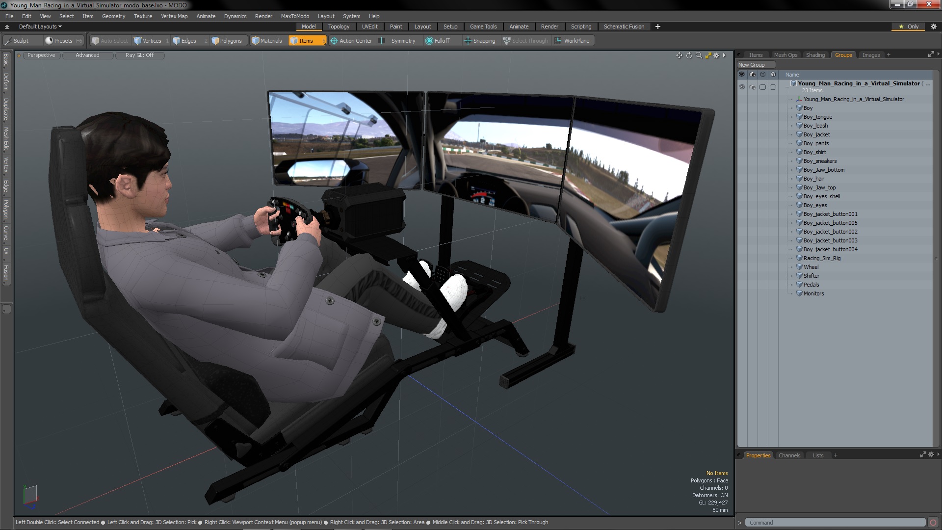 Young Man Racing in a Virtual Simulator 3D model