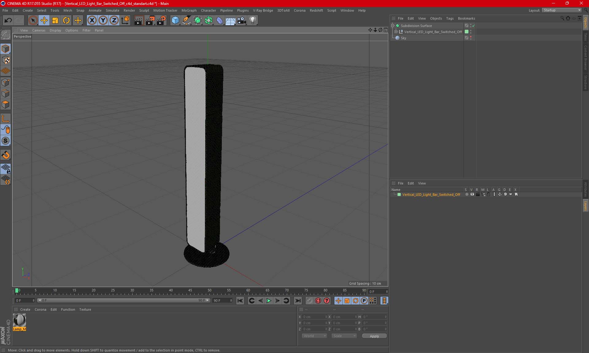 3D Vertical LED Light Bar Switched Off for 3D Print model