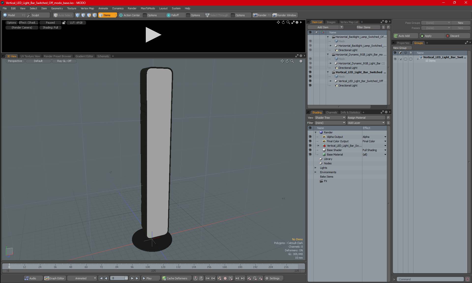 3D Vertical LED Light Bar Switched Off for 3D Print model