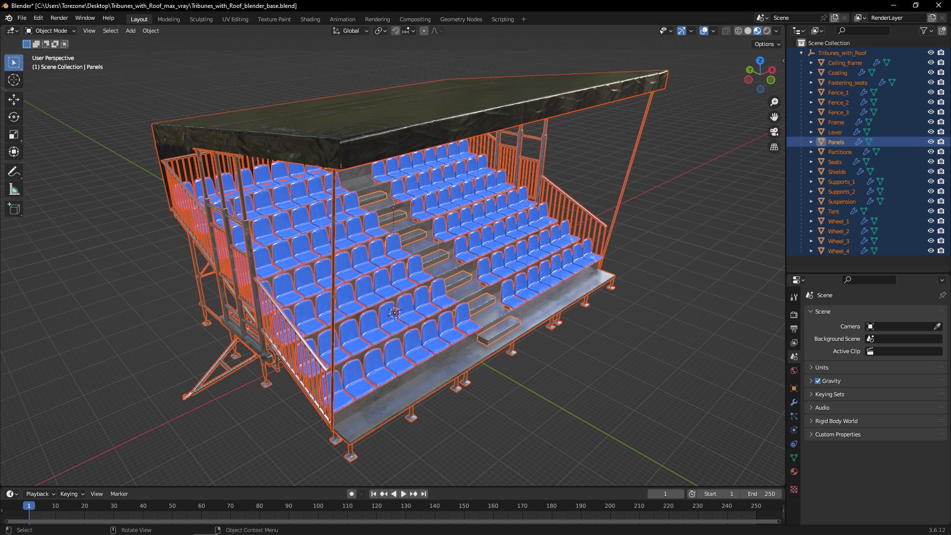 3D Tribunes with Roof model
