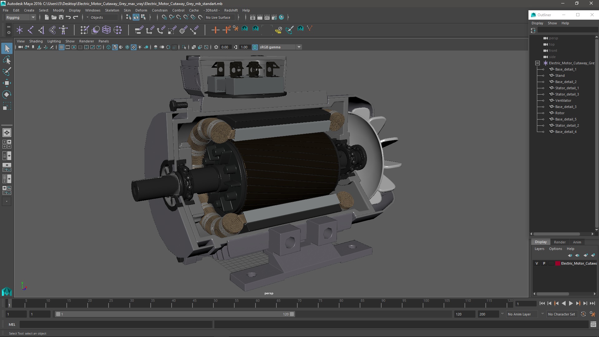 Electric Motor Cutaway Grey 3D