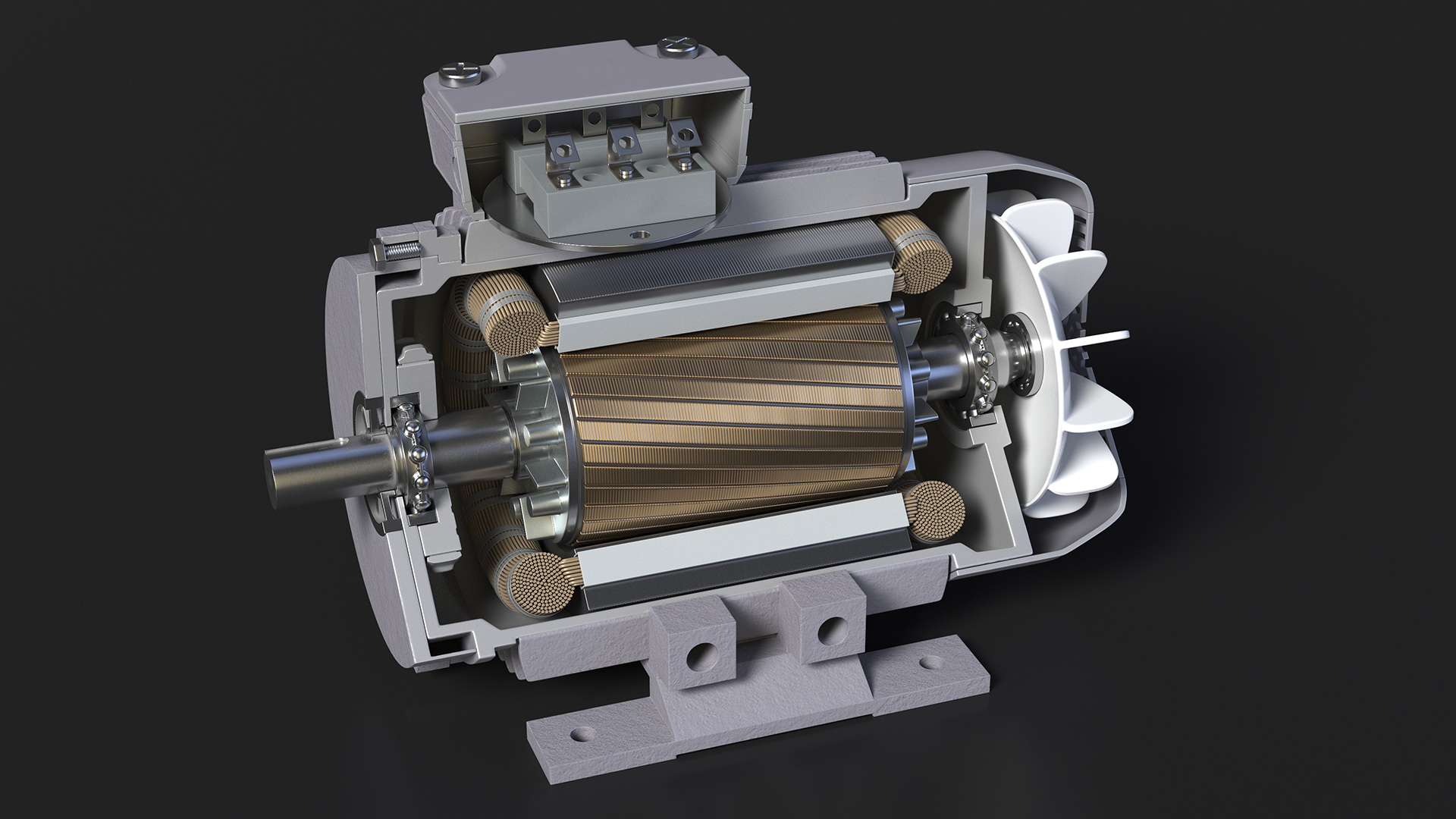 Electric Motor Cutaway Grey 3D