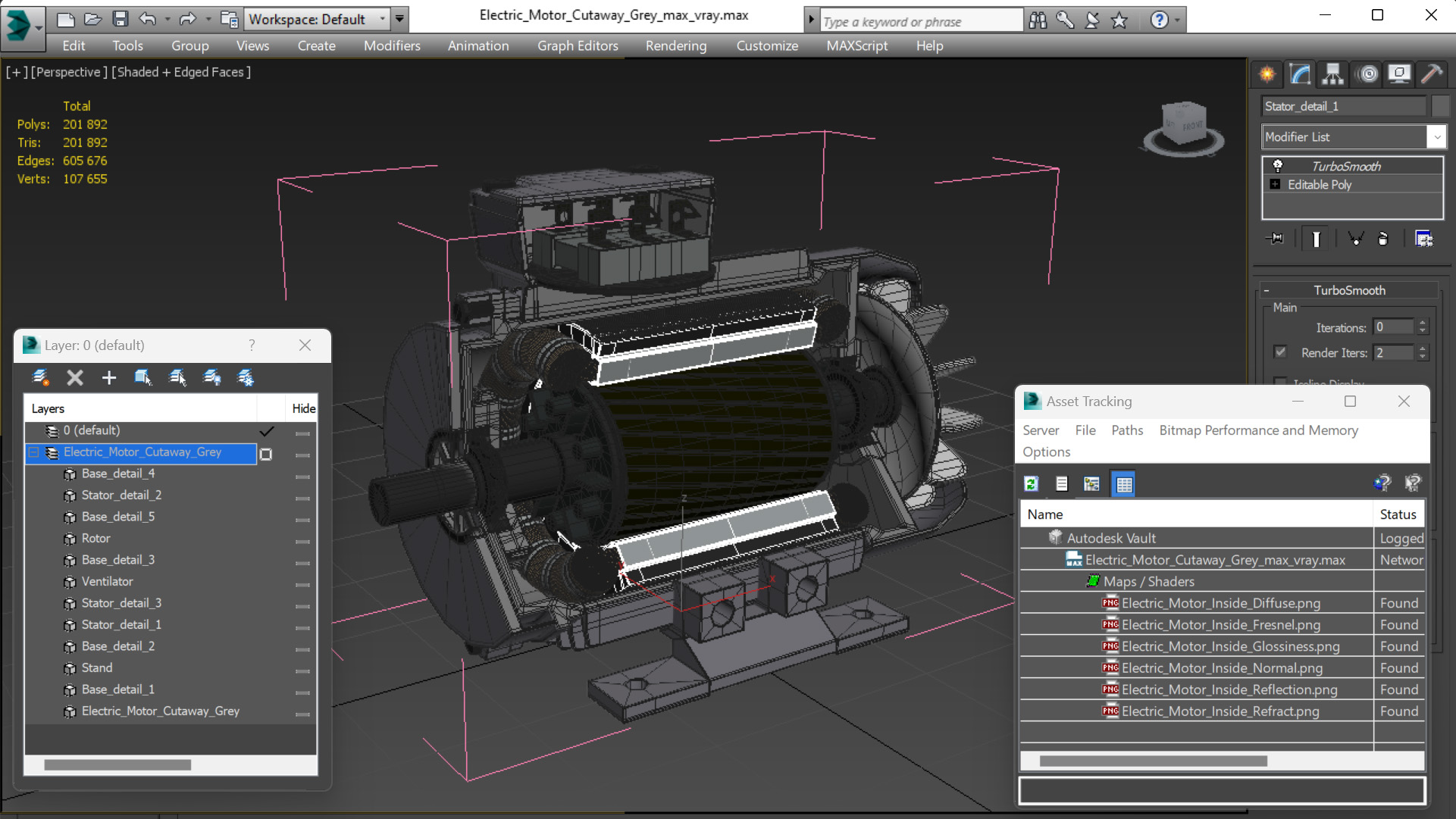 Electric Motor Cutaway Grey 3D