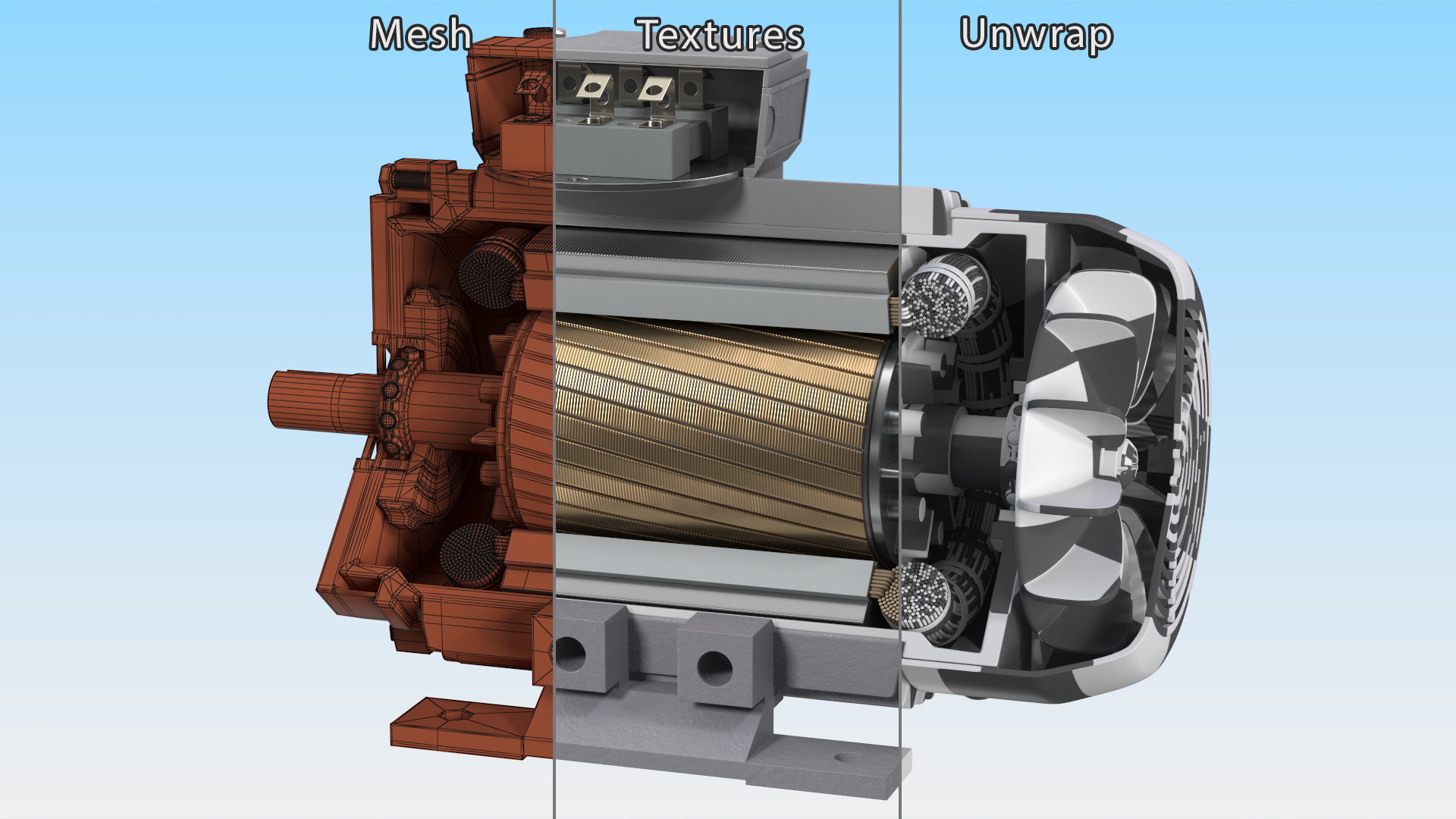 Electric Motor Cutaway Grey 3D