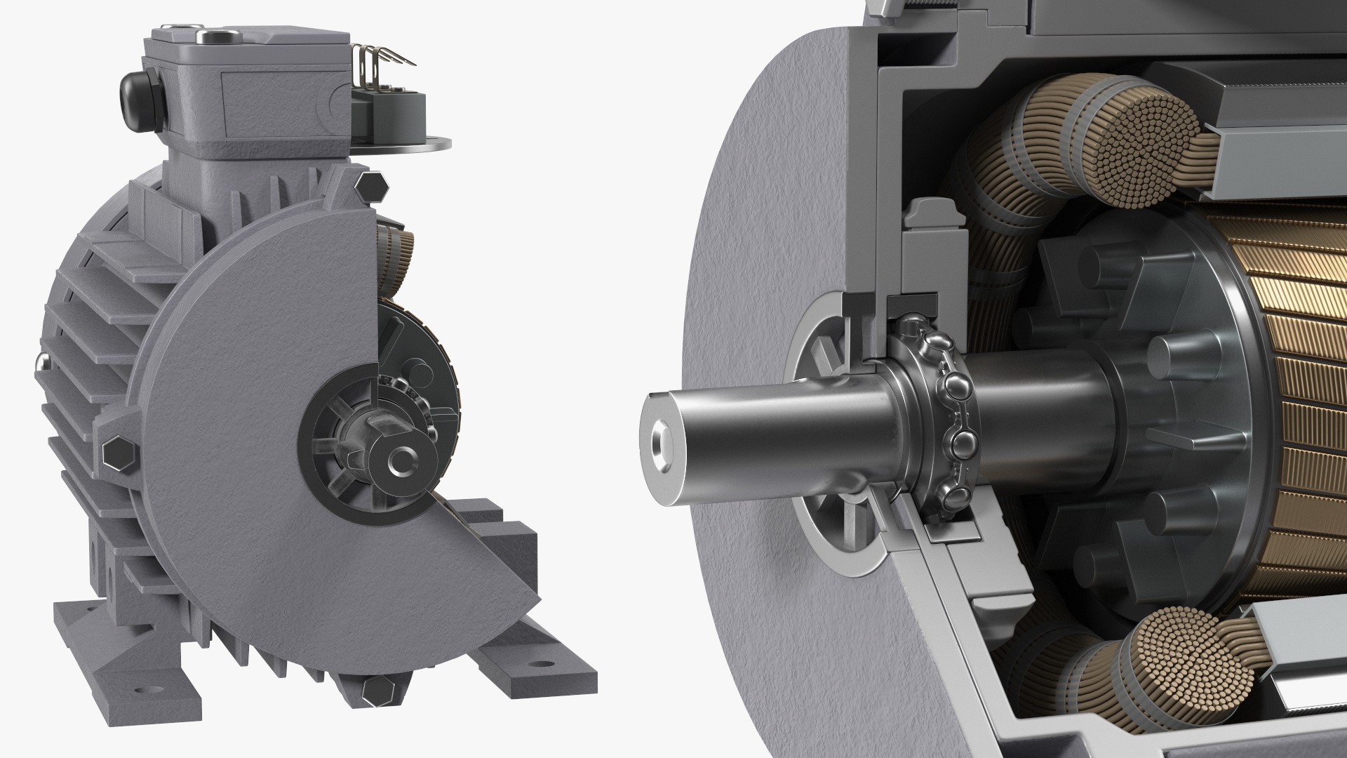 Electric Motor Cutaway Grey 3D