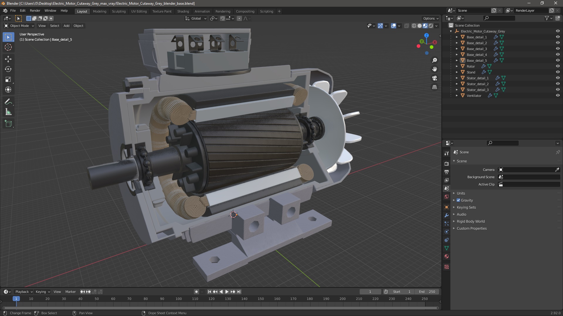 Electric Motor Cutaway Grey 3D
