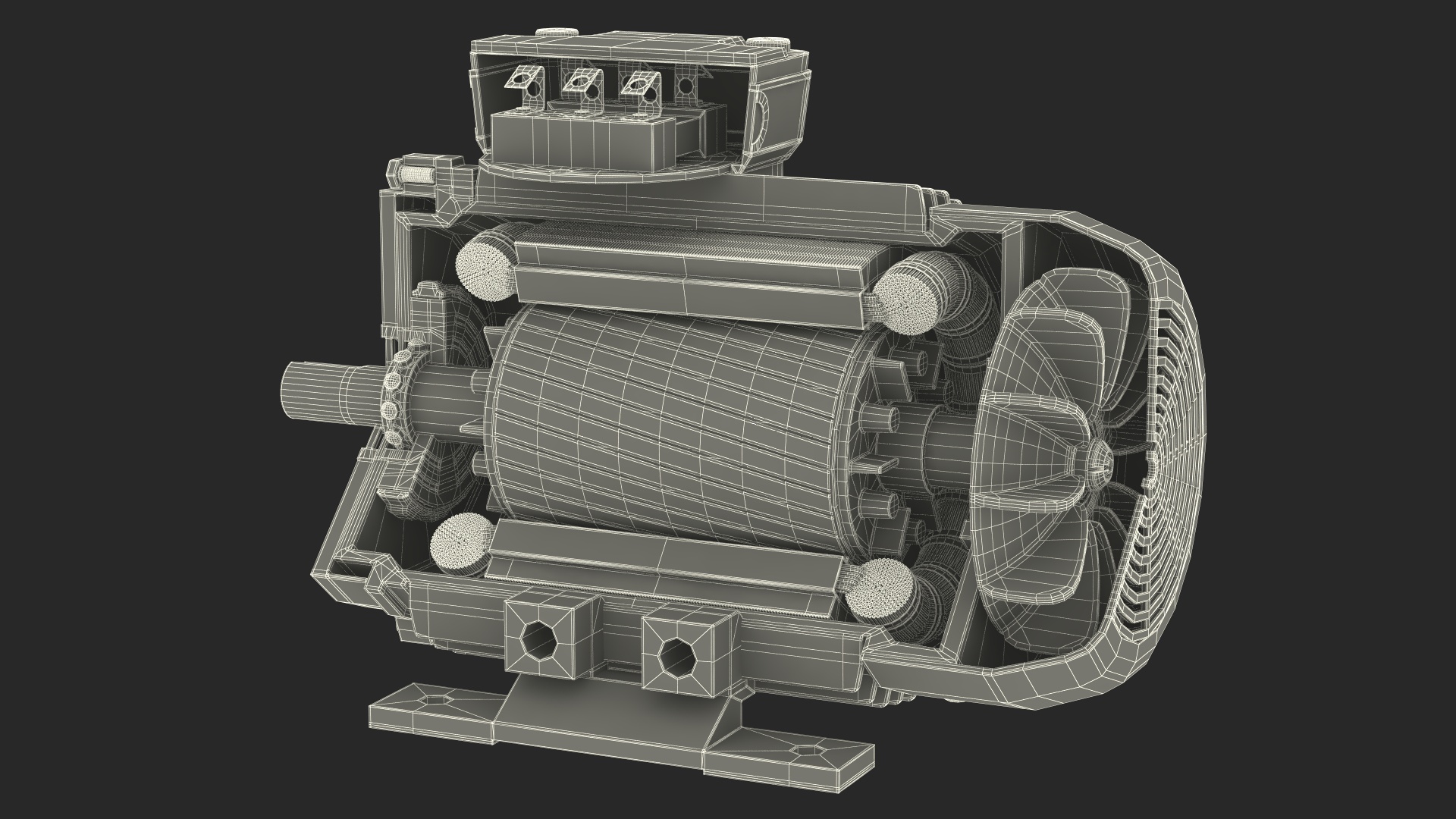Electric Motor Cutaway Grey 3D