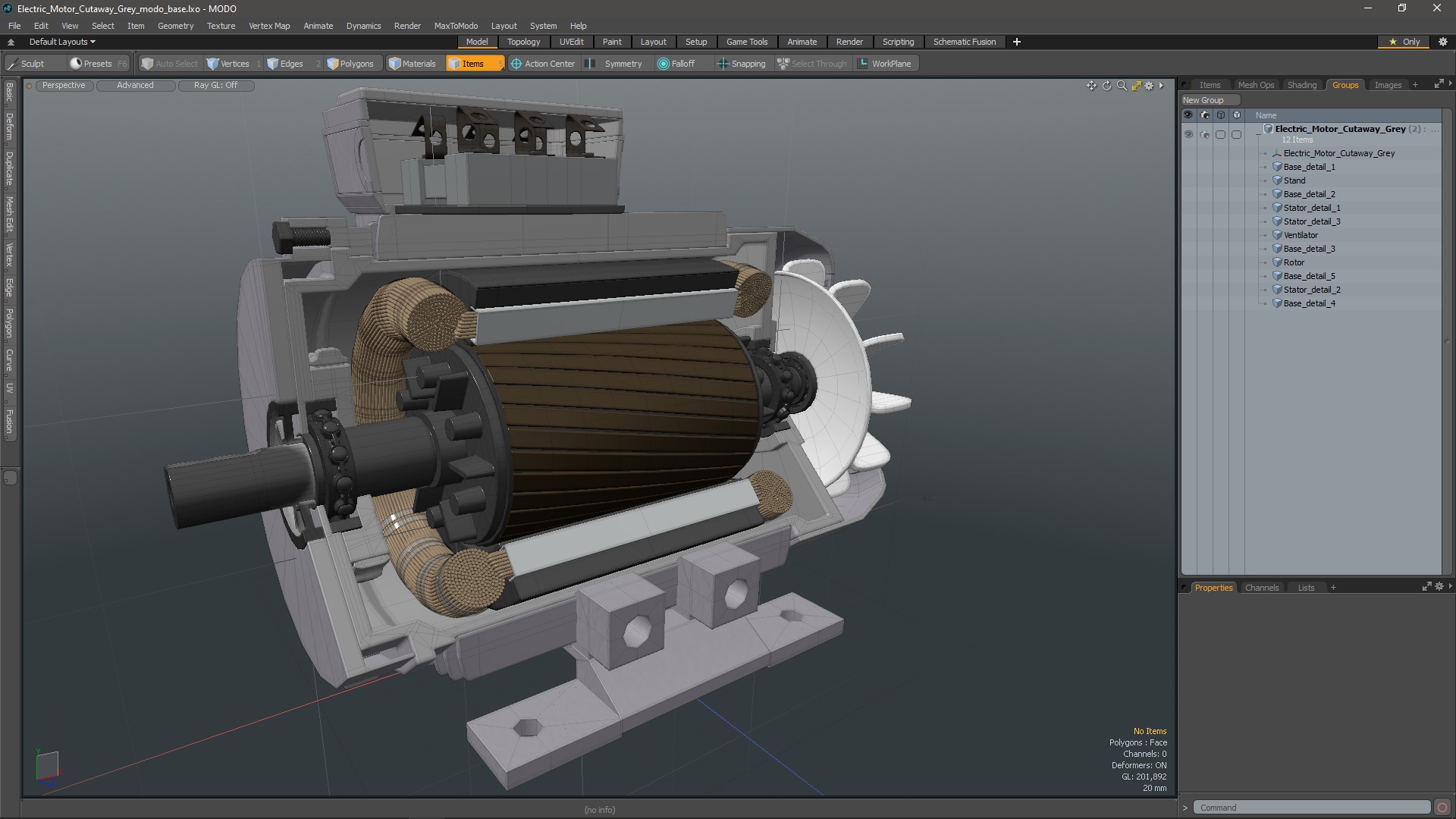 Electric Motor Cutaway Grey 3D