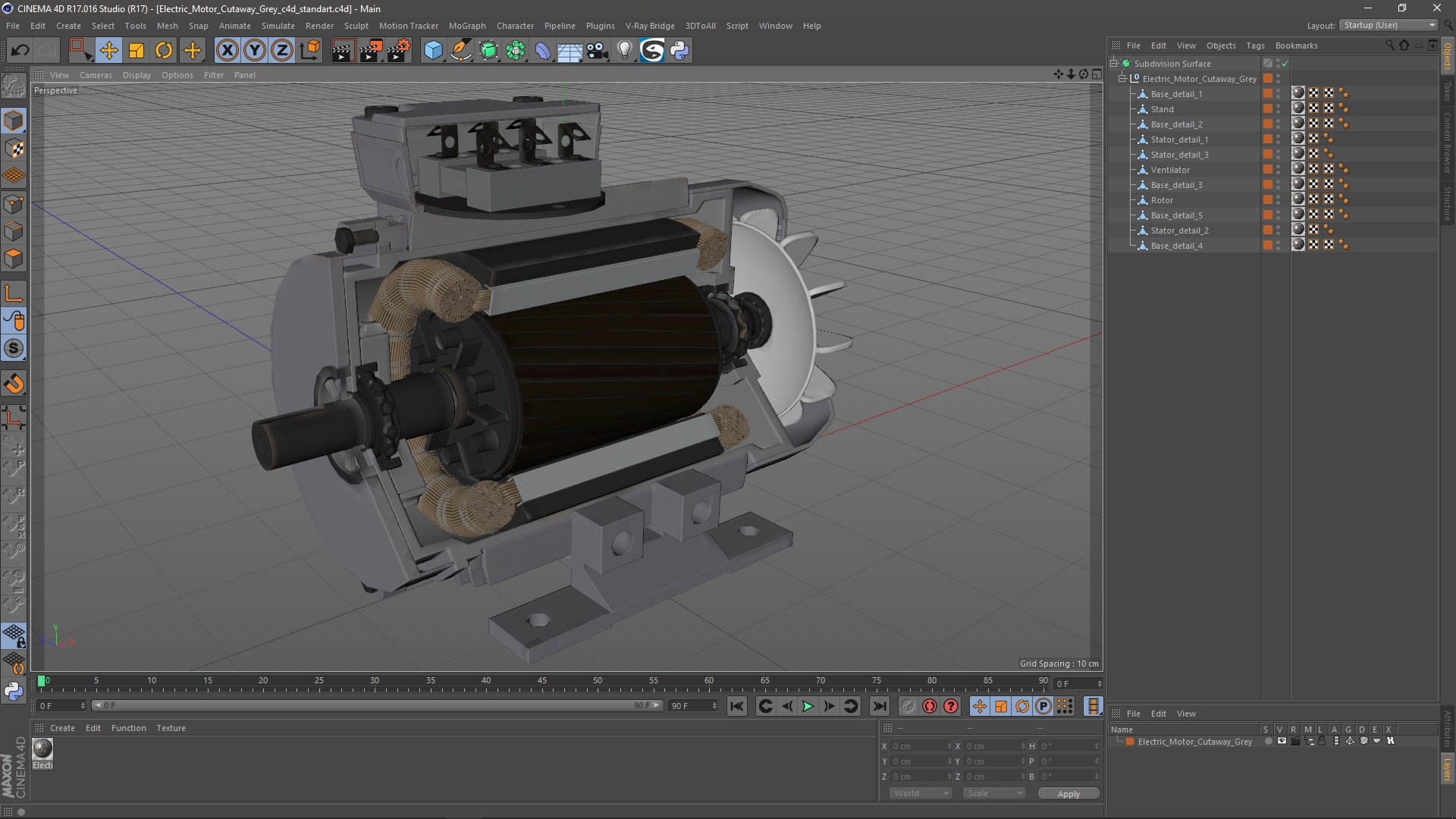 Electric Motor Cutaway Grey 3D