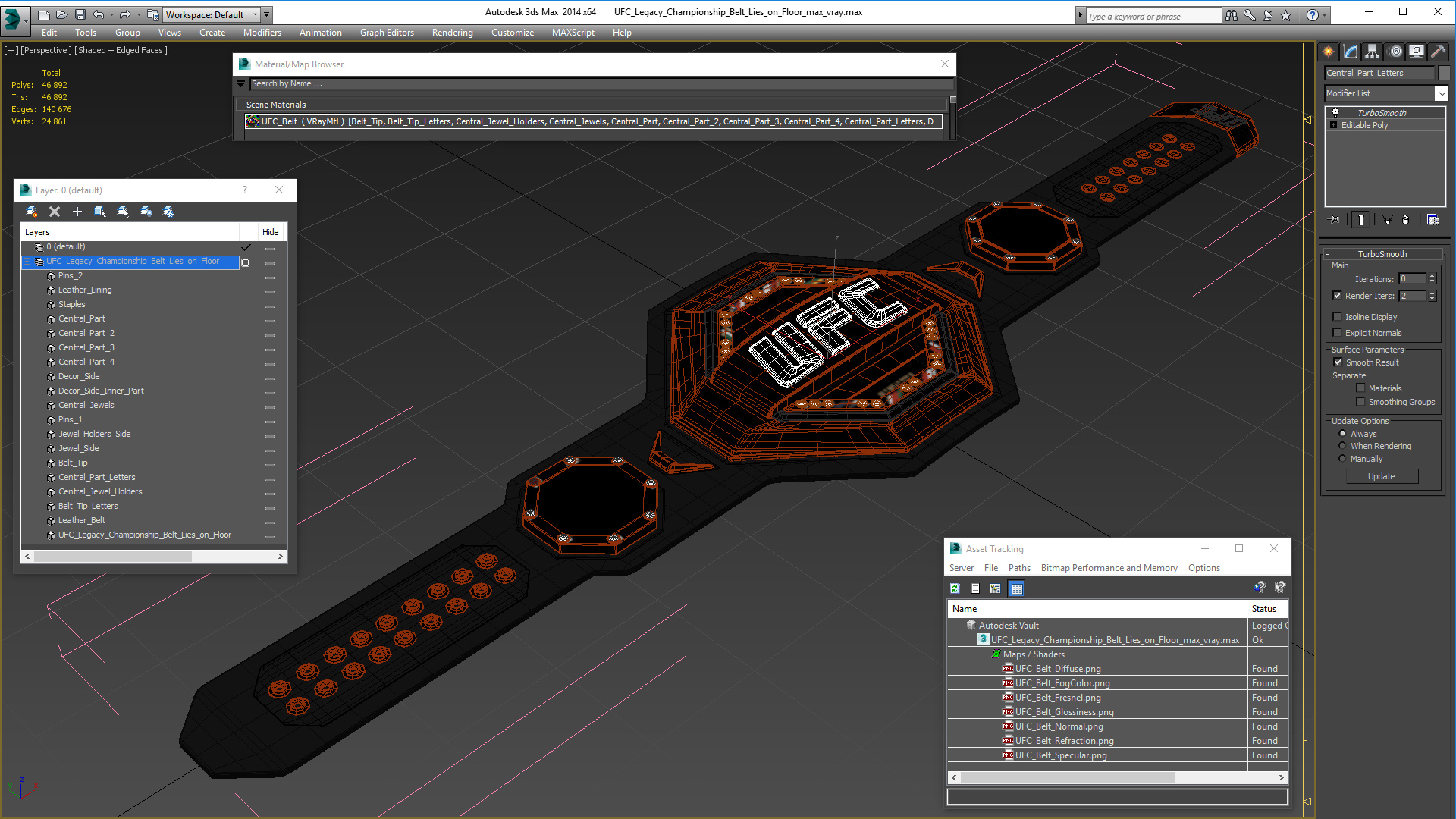 UFC Legacy Championship Belt Lies on Floor 3D