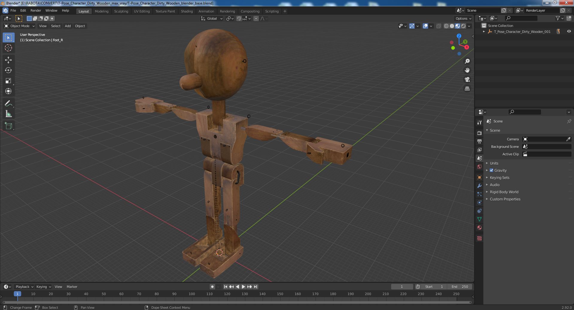 T-Pose Character Dirty Wooden 3D model